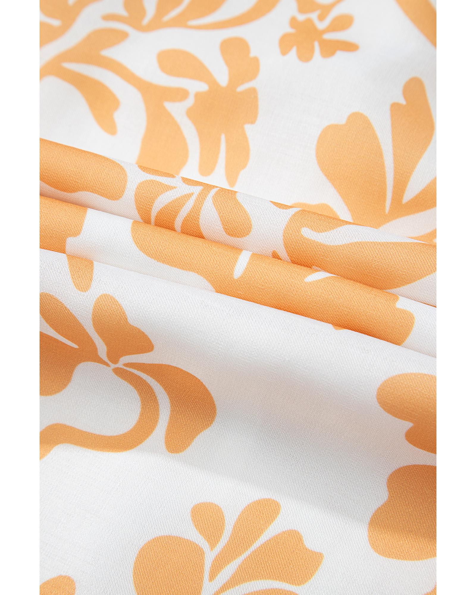 Apricot Floral Print Puff Short Sleeve Resort Plus Size Maxi Dress - 2X