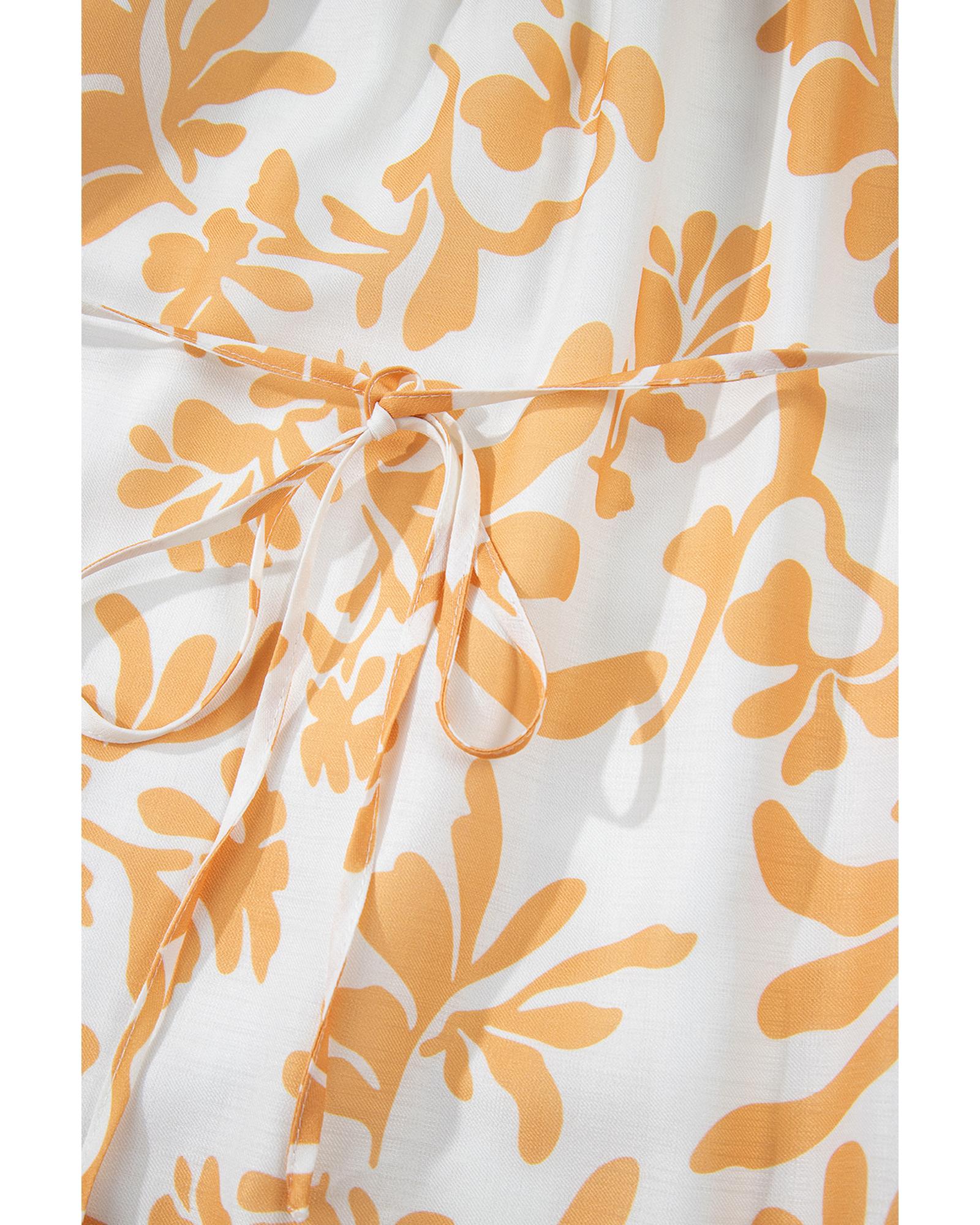 Apricot Floral Print Puff Short Sleeve Resort Plus Size Maxi Dress - 3X