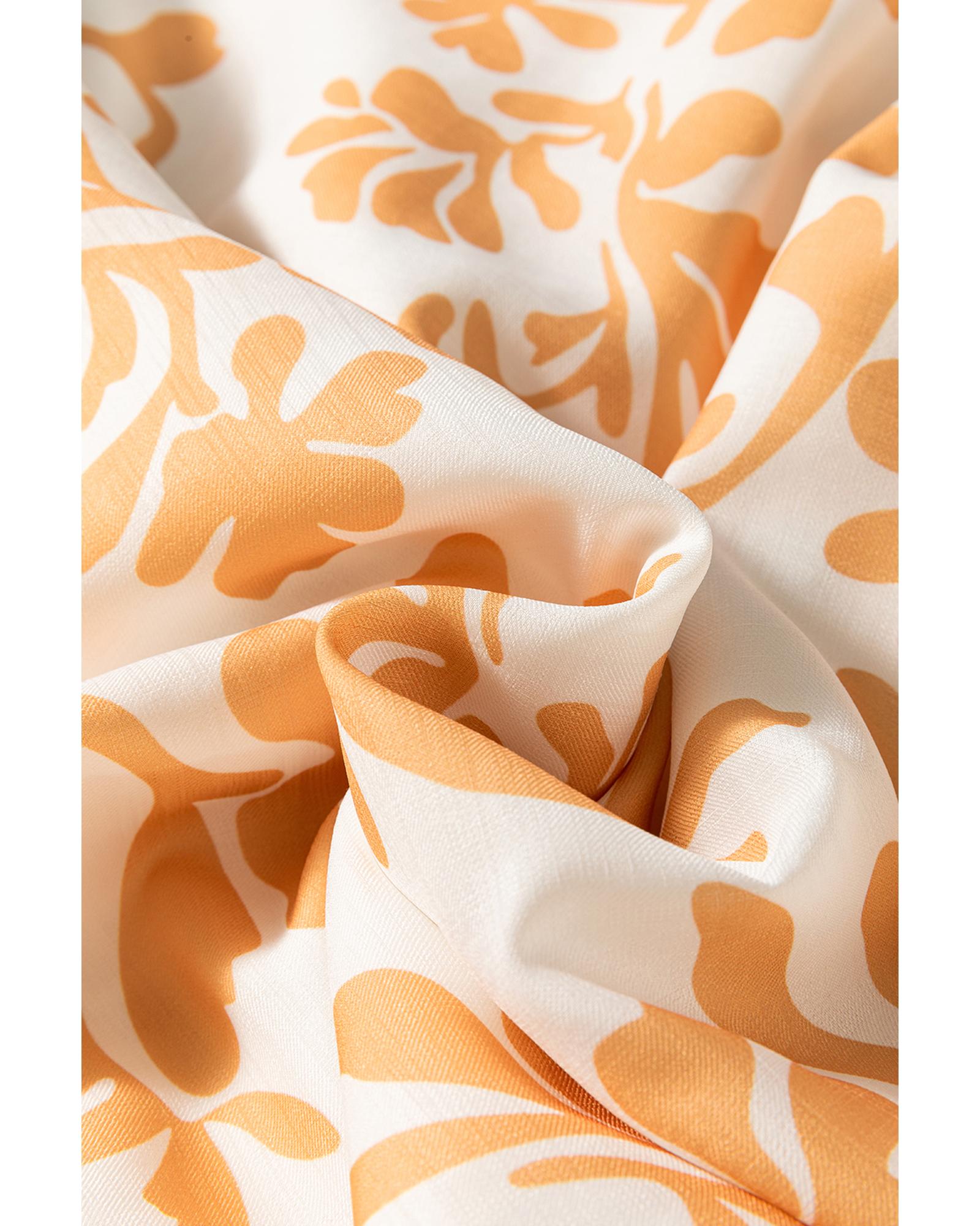 Apricot Floral Print Puff Short Sleeve Resort Plus Size Maxi Dress - 4X