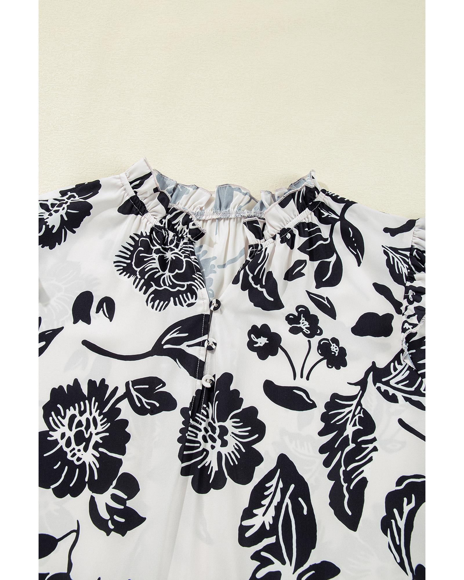 Black Floral Print Tiered Frilled Half Sleeve Plus Size Mini Dress - 1X