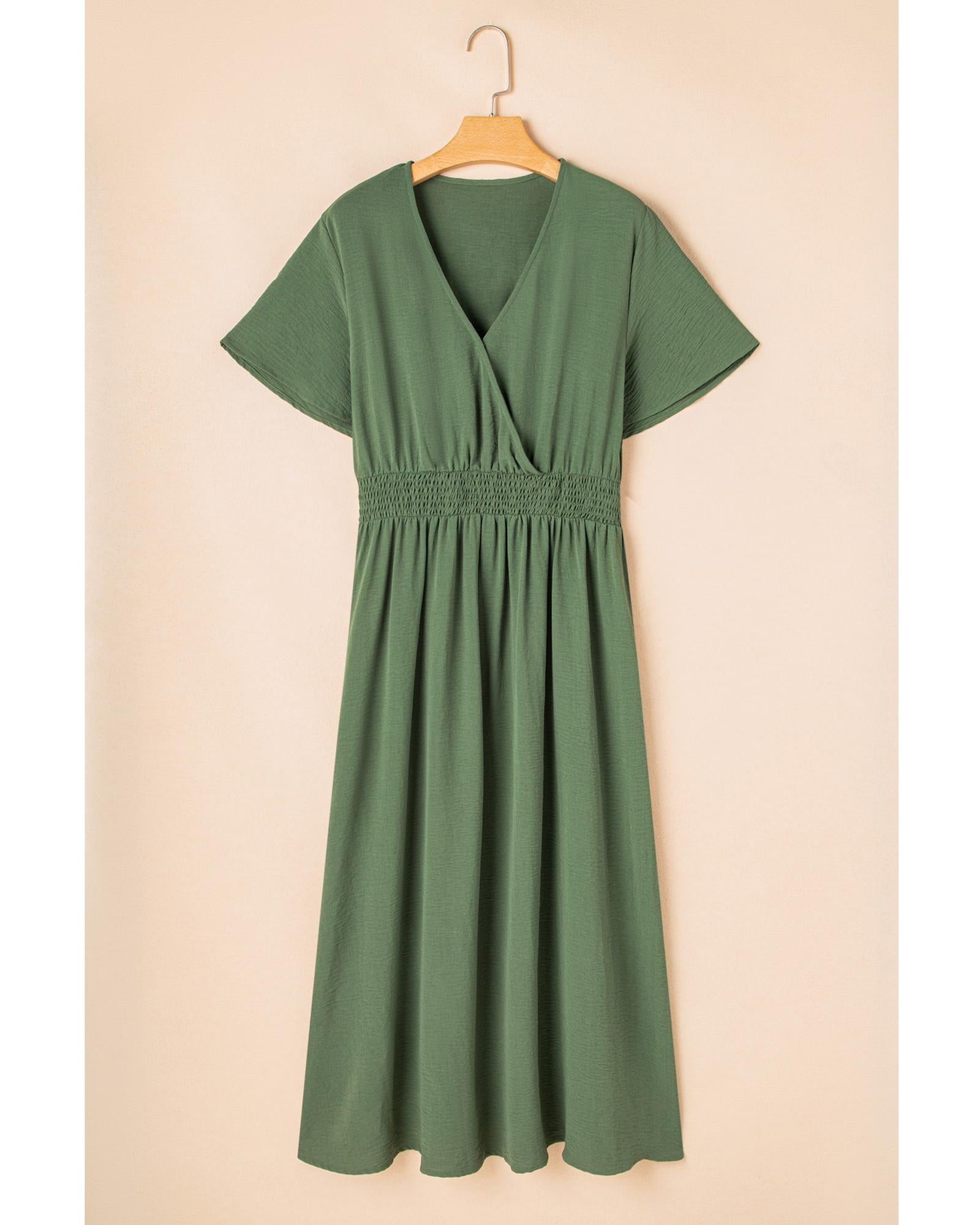 Four Leaf Clover Surplice Neckline Shirred High Waist Plus Size Maxi Dress - 1X