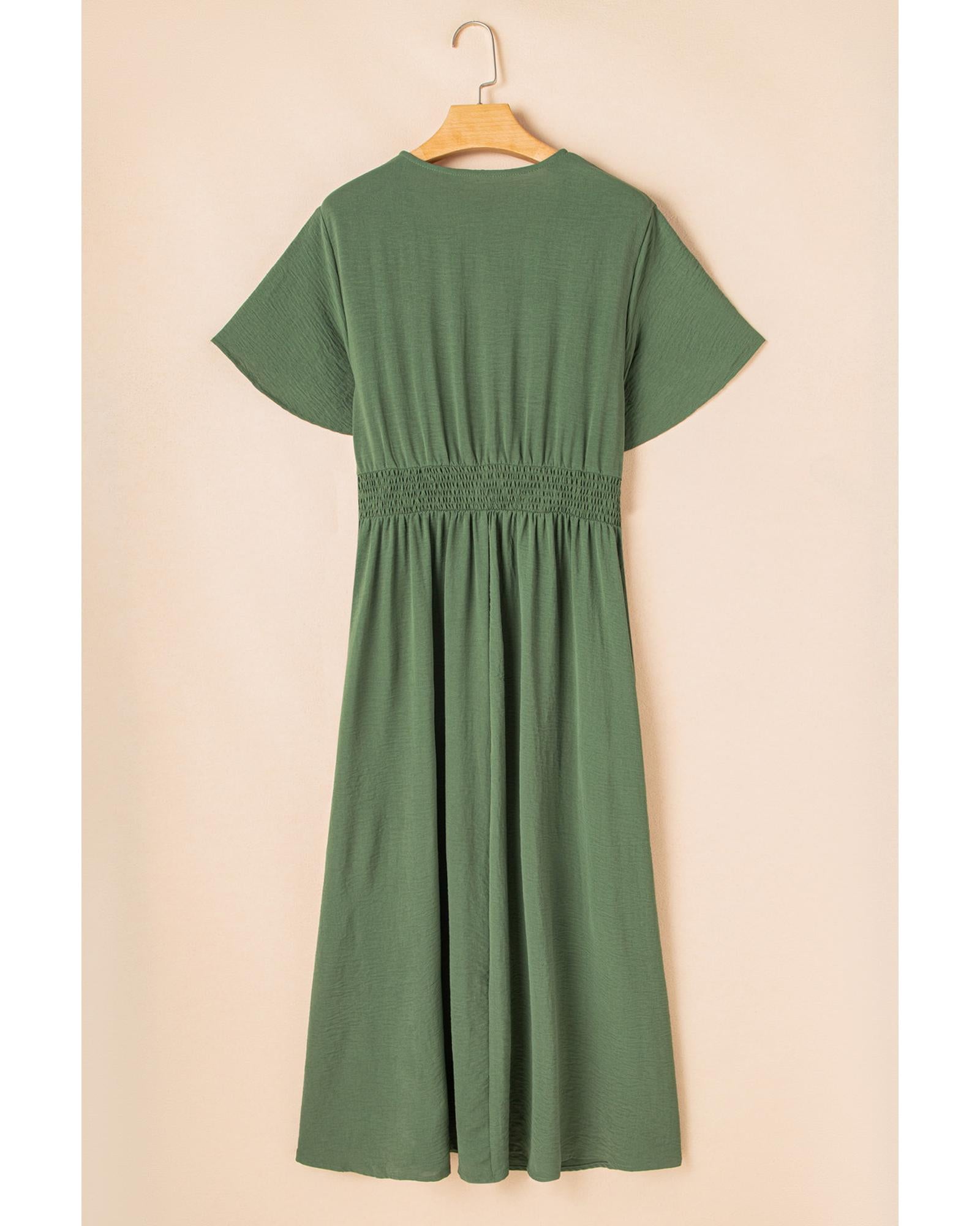 Four Leaf Clover Surplice Neckline Shirred High Waist Plus Size Maxi Dress - 1X