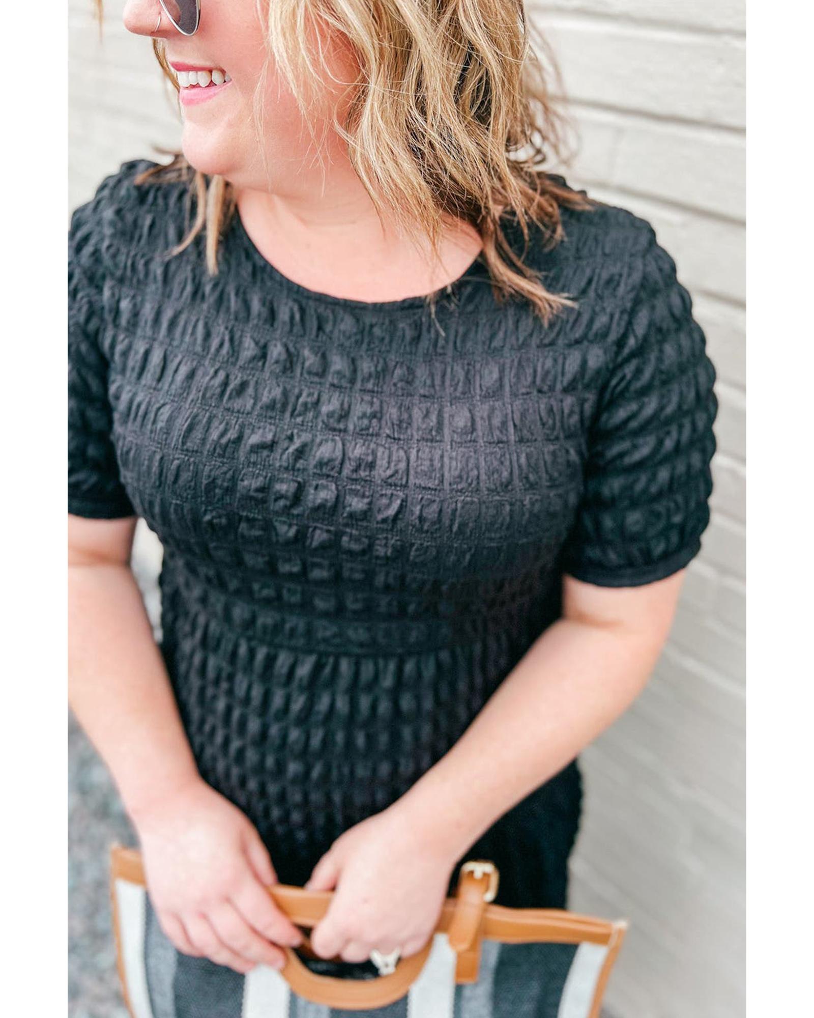 Black Plus Size Textured Tiered Short Sleeve Maxi Dress - 4X