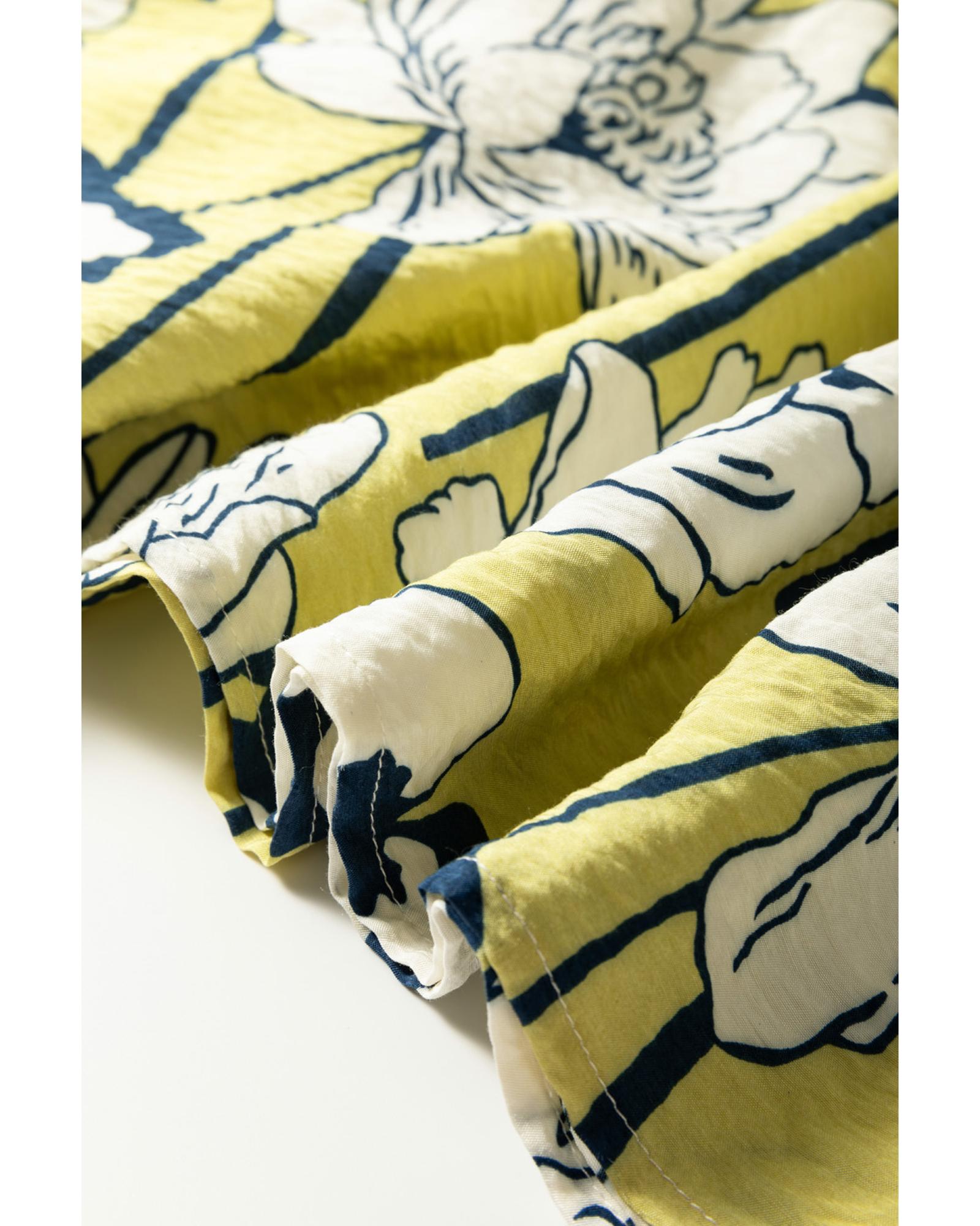 Green Plus Size Floral Print Shirred Square Neck Puff Sleeve Dress - 2X