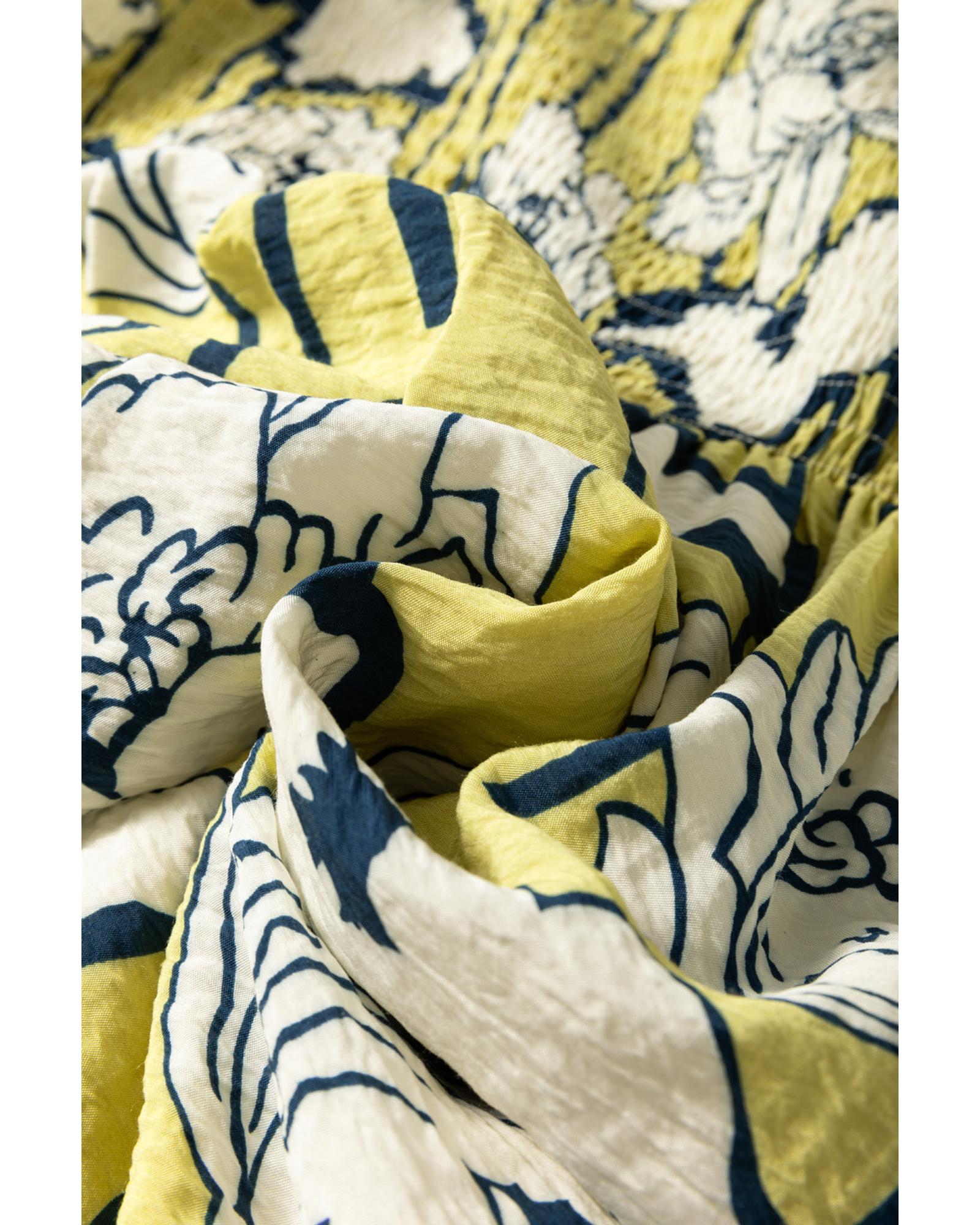 Green Plus Size Floral Print Shirred Square Neck Puff Sleeve Dress - 2X