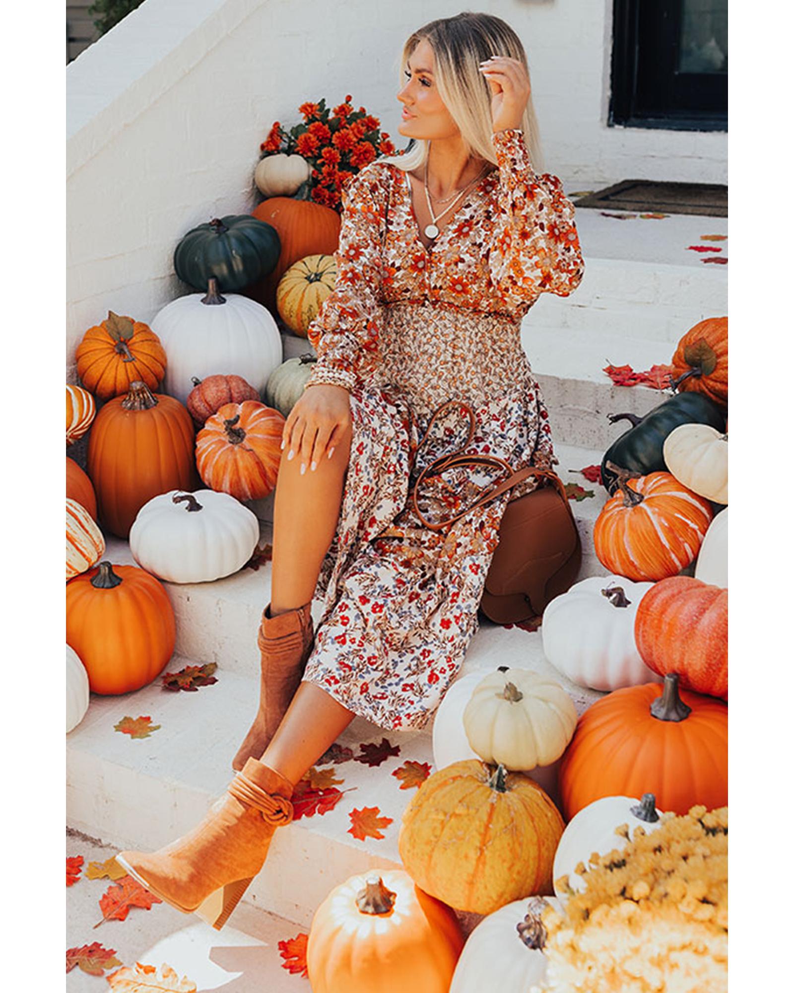 Khaki Plus Size Floral Tiered Ruffle Maxi Dress - 3X