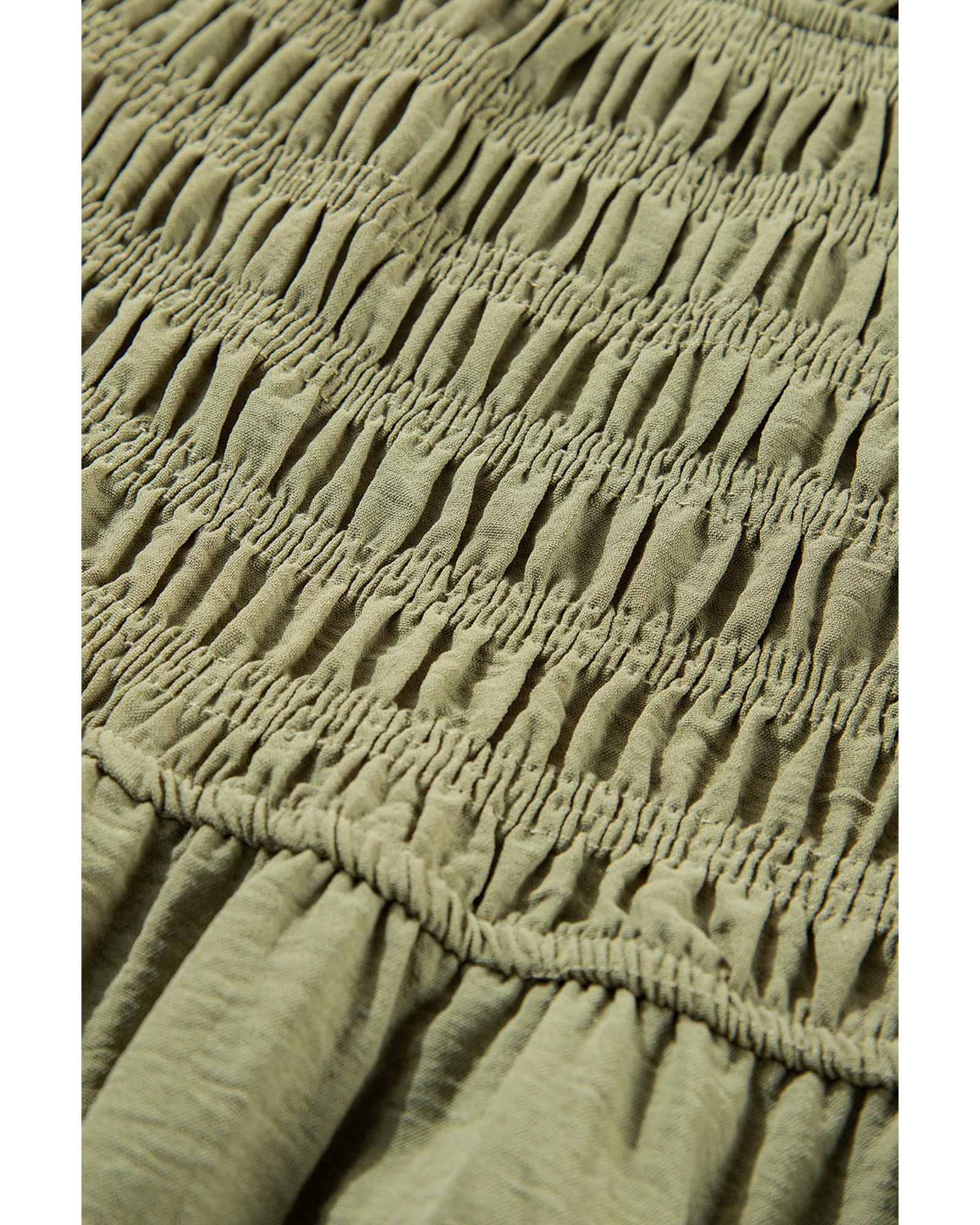 Grass Green Frilly Square Neck Flutter Sleeve Smocked High Waist Plus Size Dress - 2X