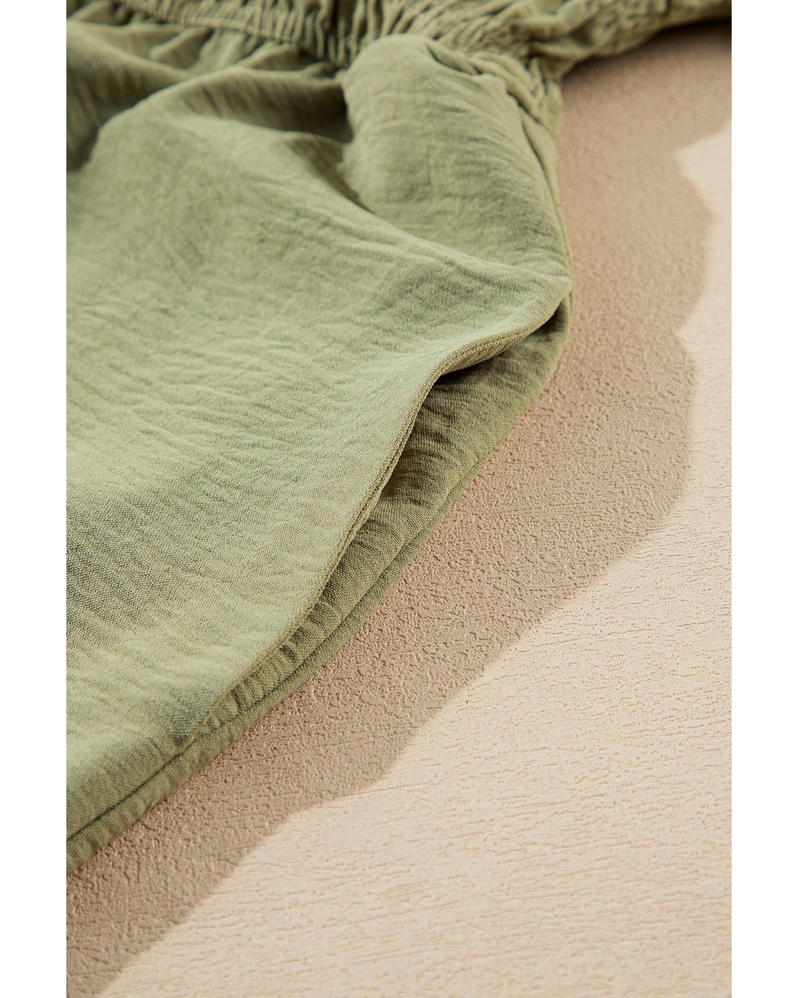 Grass Green Frilly Square Neck Flutter Sleeve Smocked High Waist Plus Size Dress - 2X