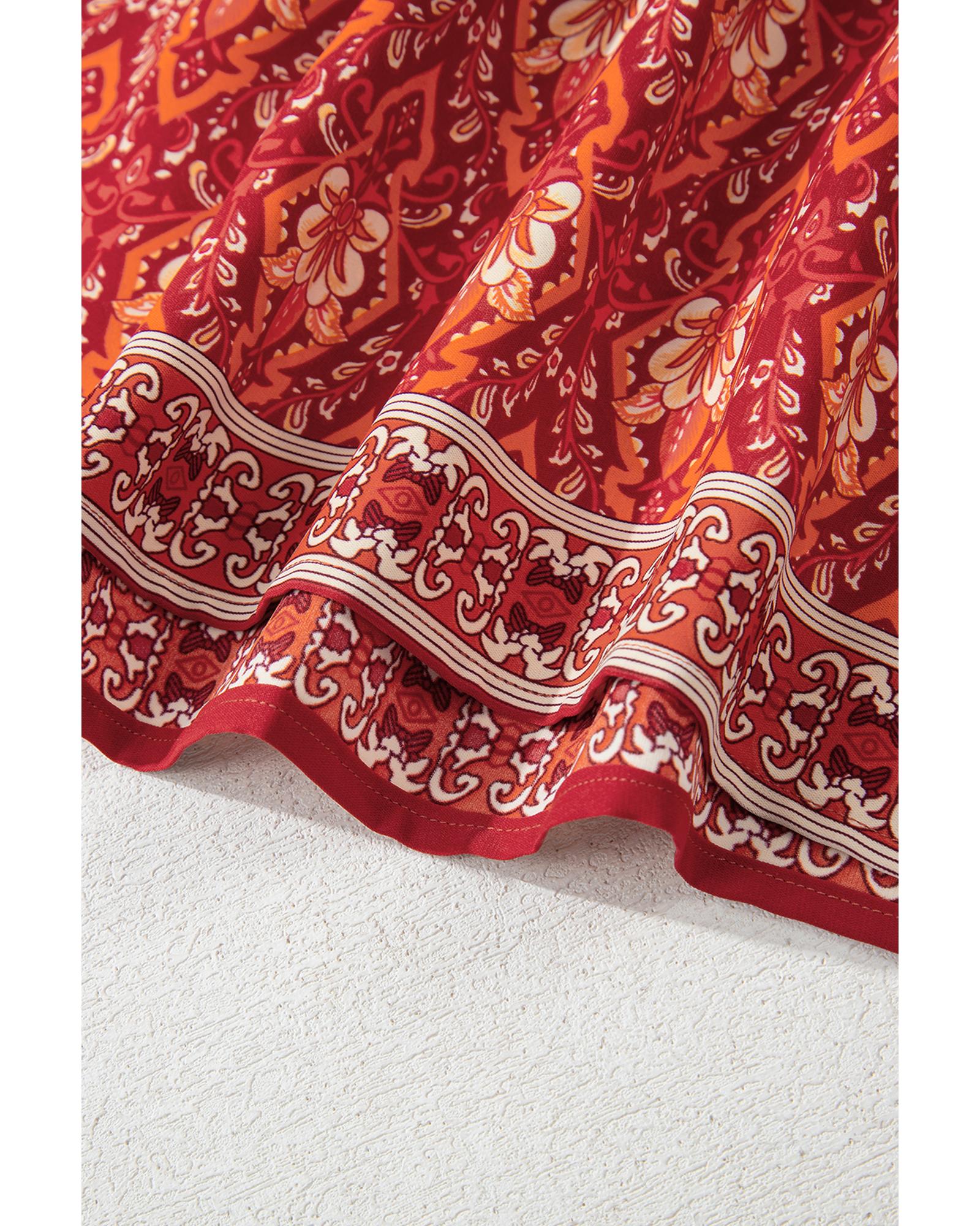 Orange Plus Size Printed Surplice Neck Empire Waist Flowy Mini Dress - 2X