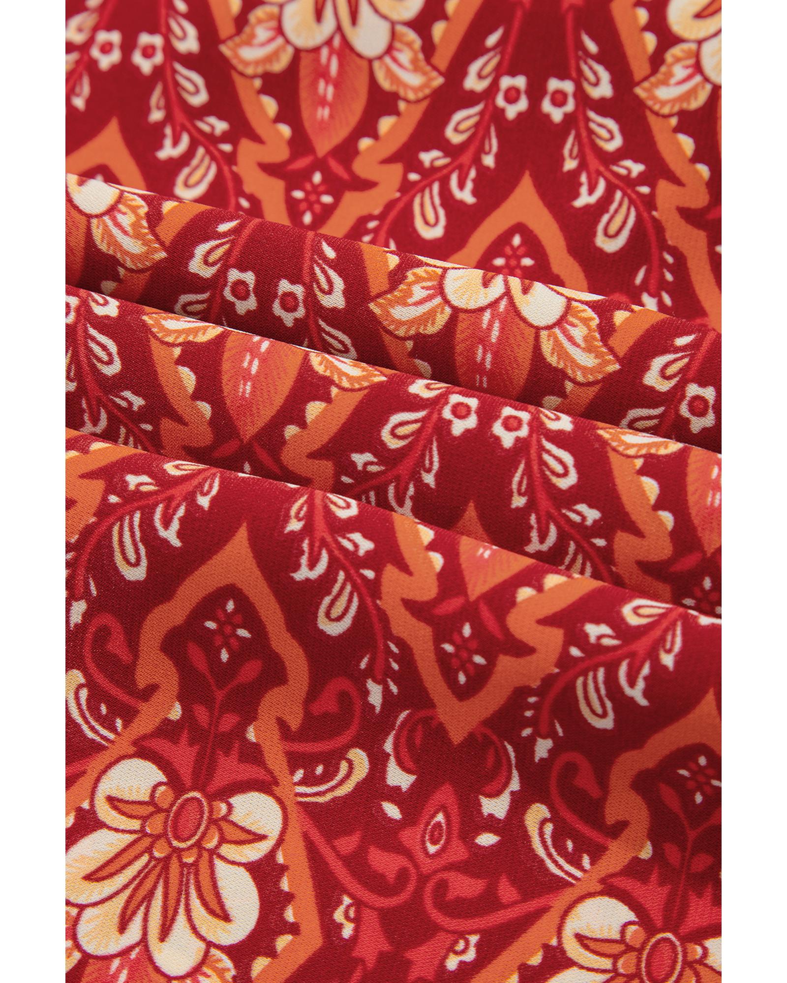 Orange Plus Size Printed Surplice Neck Empire Waist Flowy Mini Dress - 3X