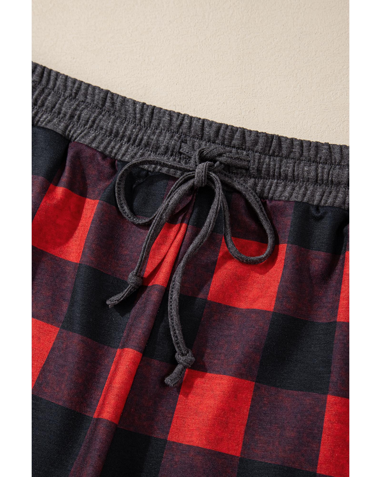 Fiery Red Christmas Buffalo Print Henley Top and Shorts Plus Size Set - 2X