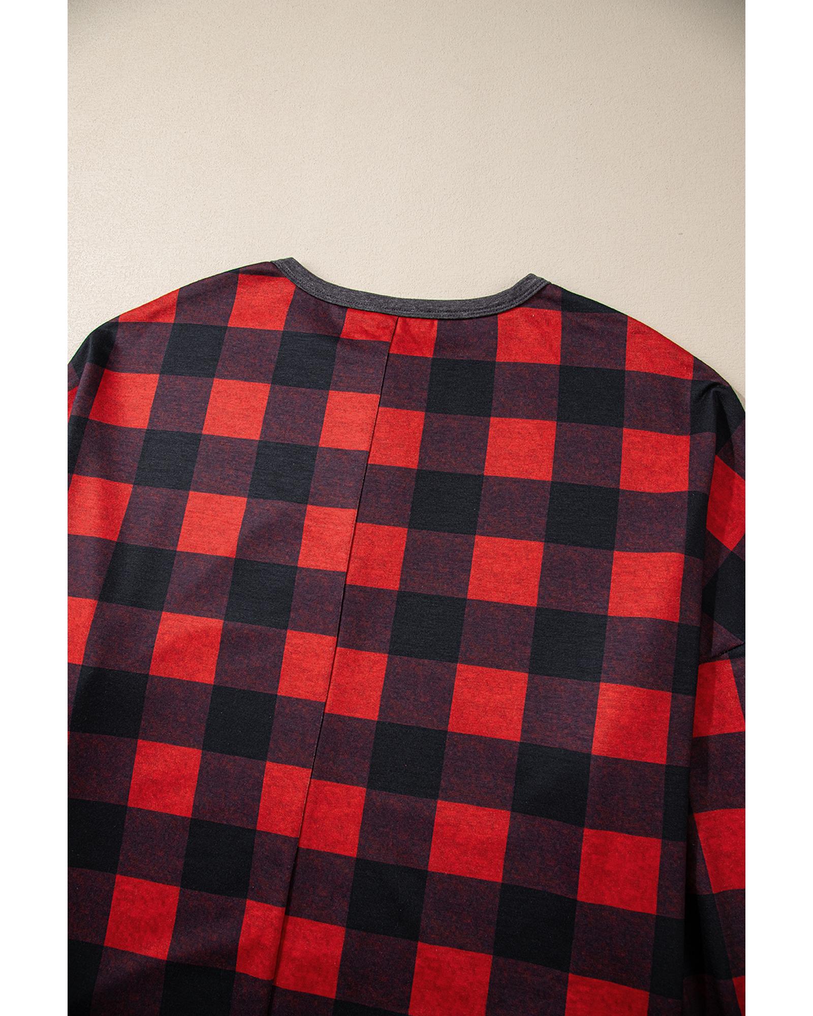 Fiery Red Christmas Buffalo Print Henley Top and Shorts Plus Size Set - 3X