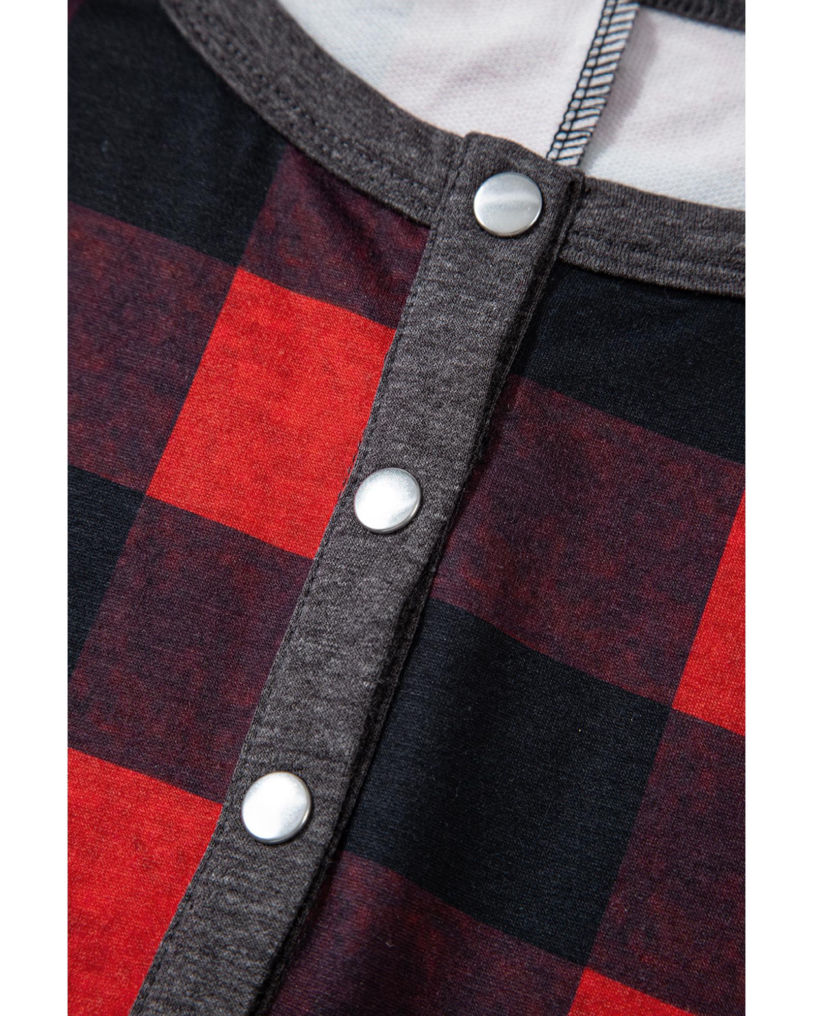 Fiery Red Christmas Buffalo Print Henley Top and Shorts Plus Size Set - 3X