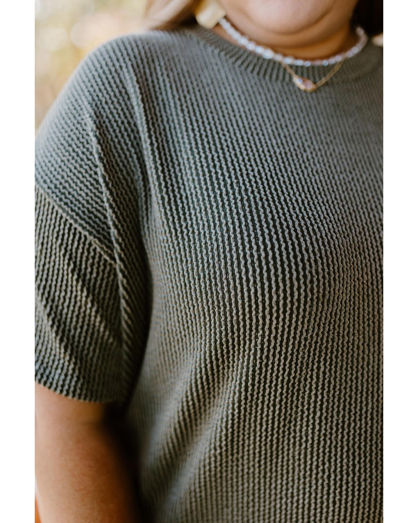 Moss Green Plus Size Rib Knit Short Sleeve Top and Shorts Set - 2X