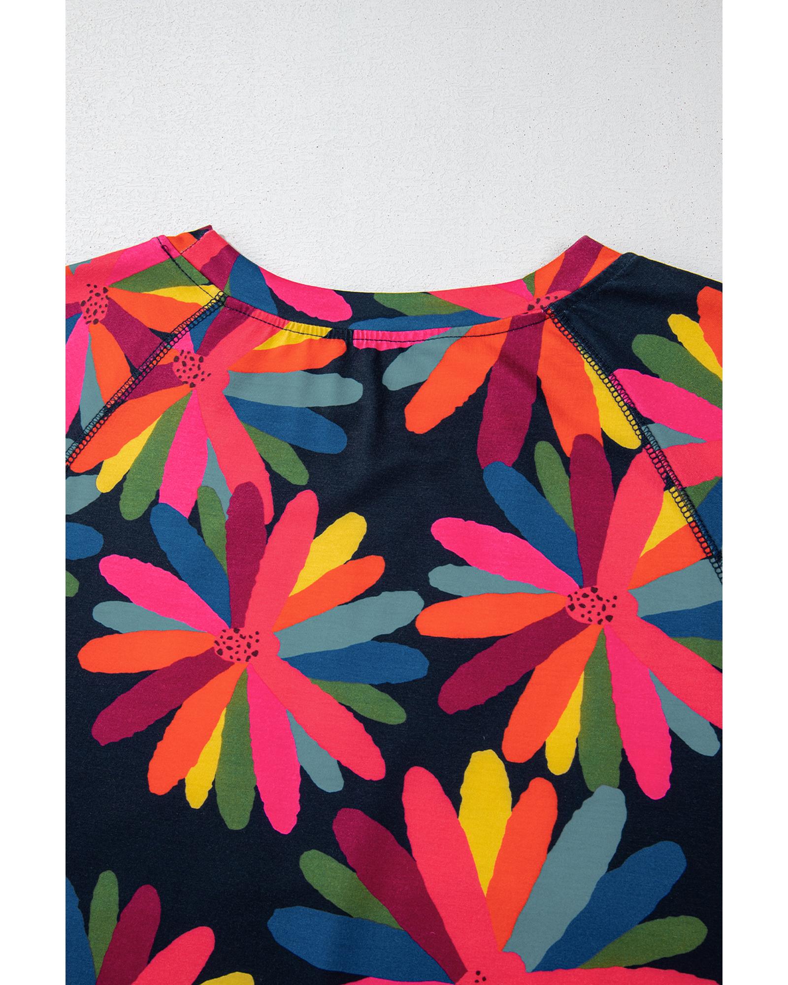 Black Plus Size Printed Long Sleeve and Pants Lounge Set - 4X