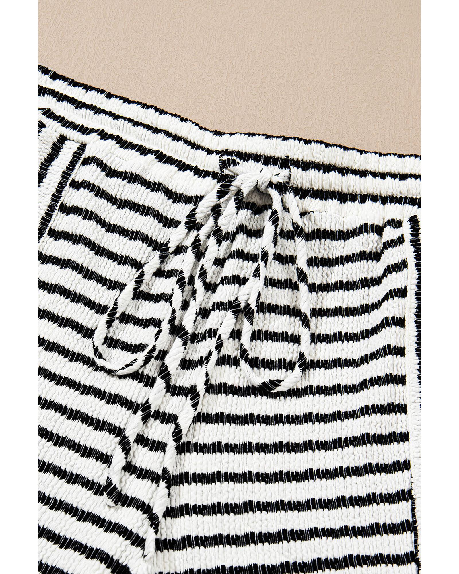 Black Stripe Collared V Neck Long Sleeve Top Plus Shorts Set - 1X