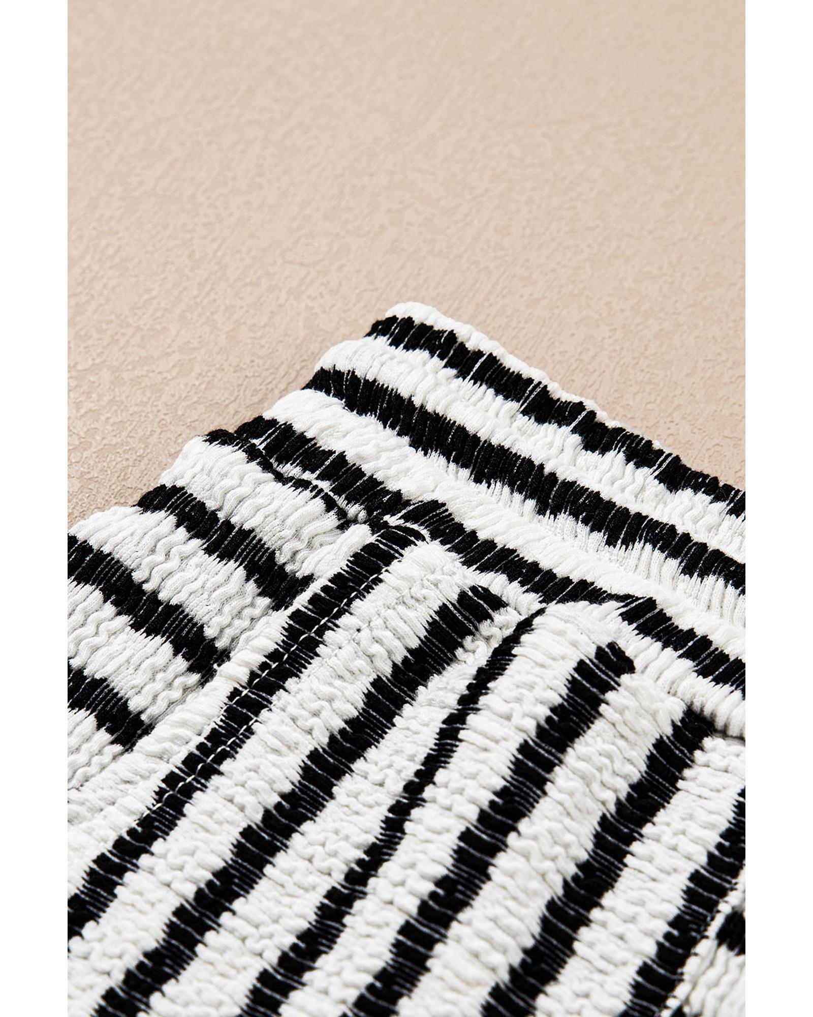 Black Stripe Collared V Neck Long Sleeve Top Plus Shorts Set - 2X