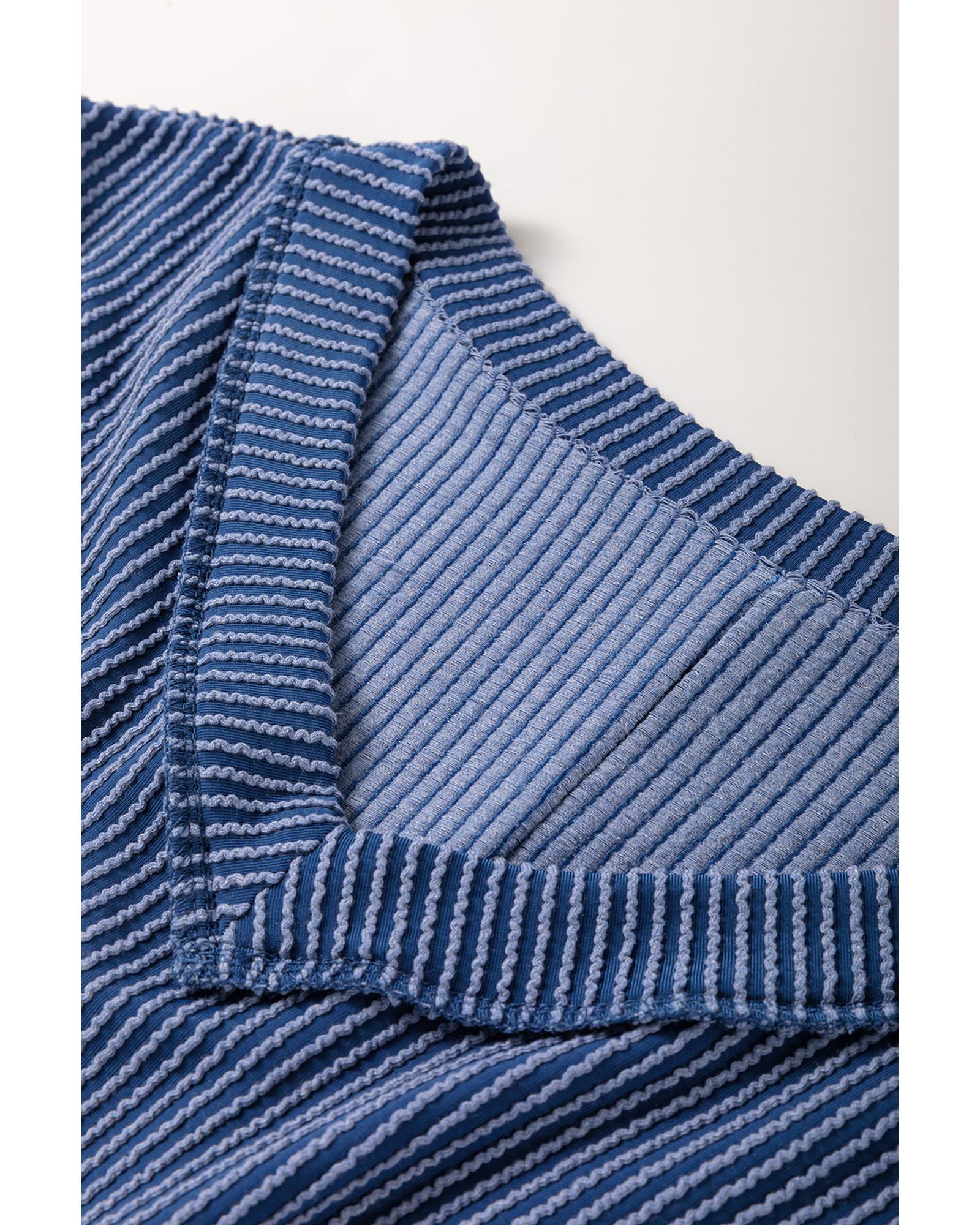 Sail Blue Ribbed V Neck Tee and Pants Plus Size Set - 1X