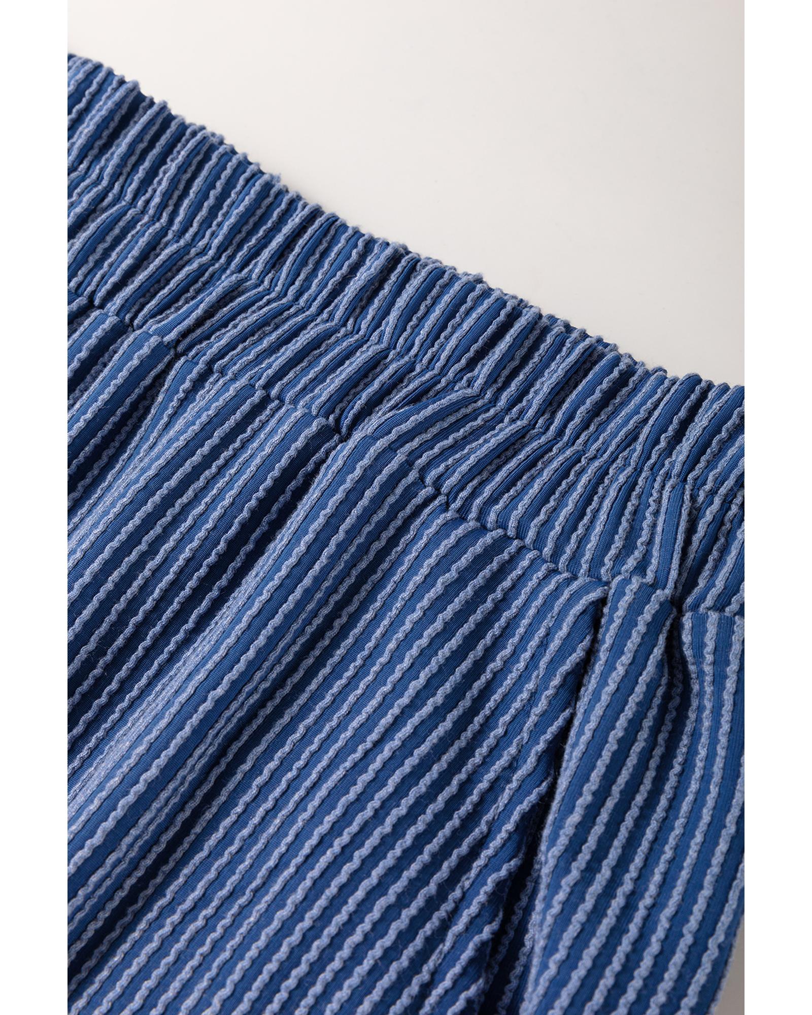 Sail Blue Ribbed V Neck Tee and Pants Plus Size Set - 1X