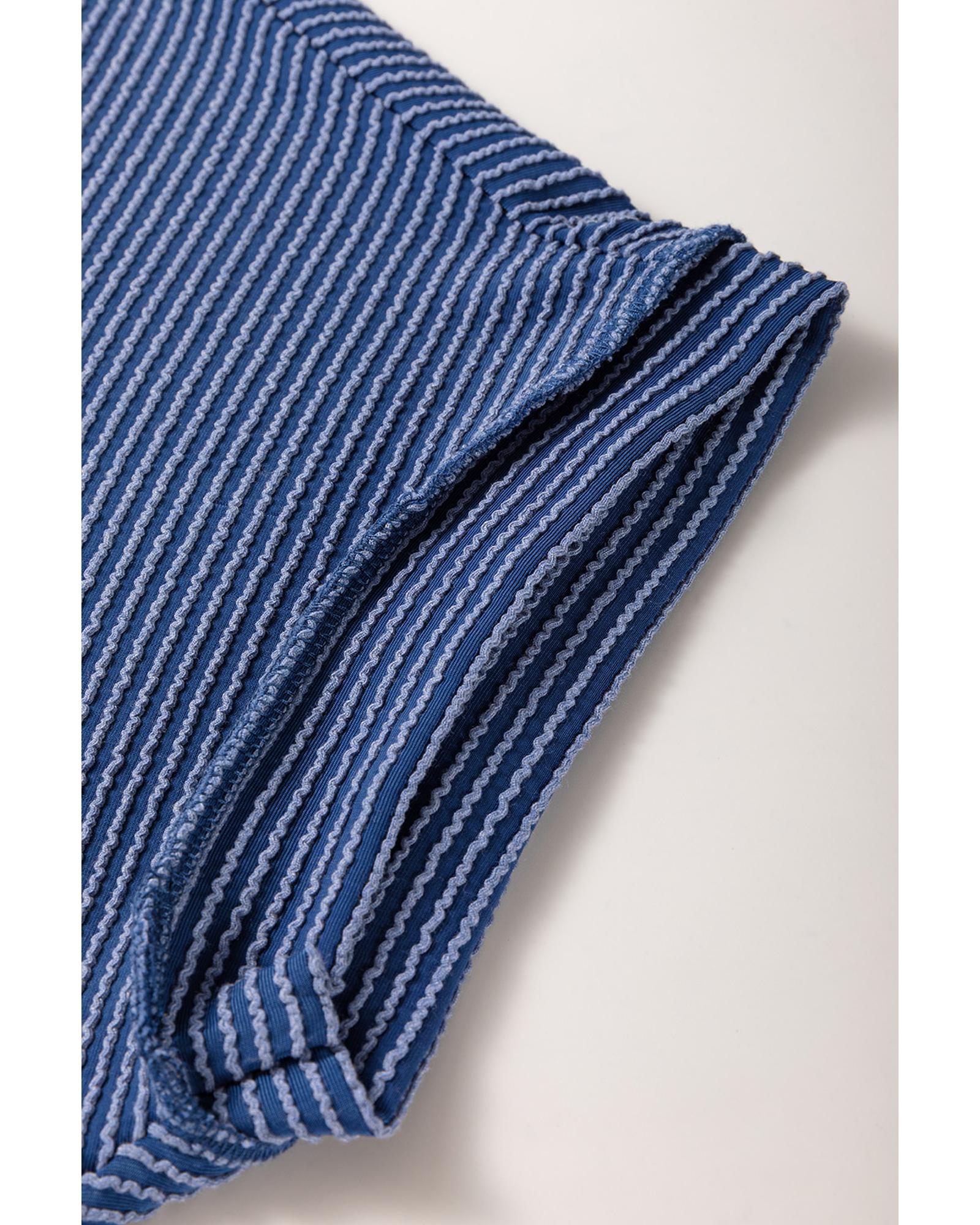 Sail Blue Ribbed V Neck Tee and Pants Plus Size Set - 2X