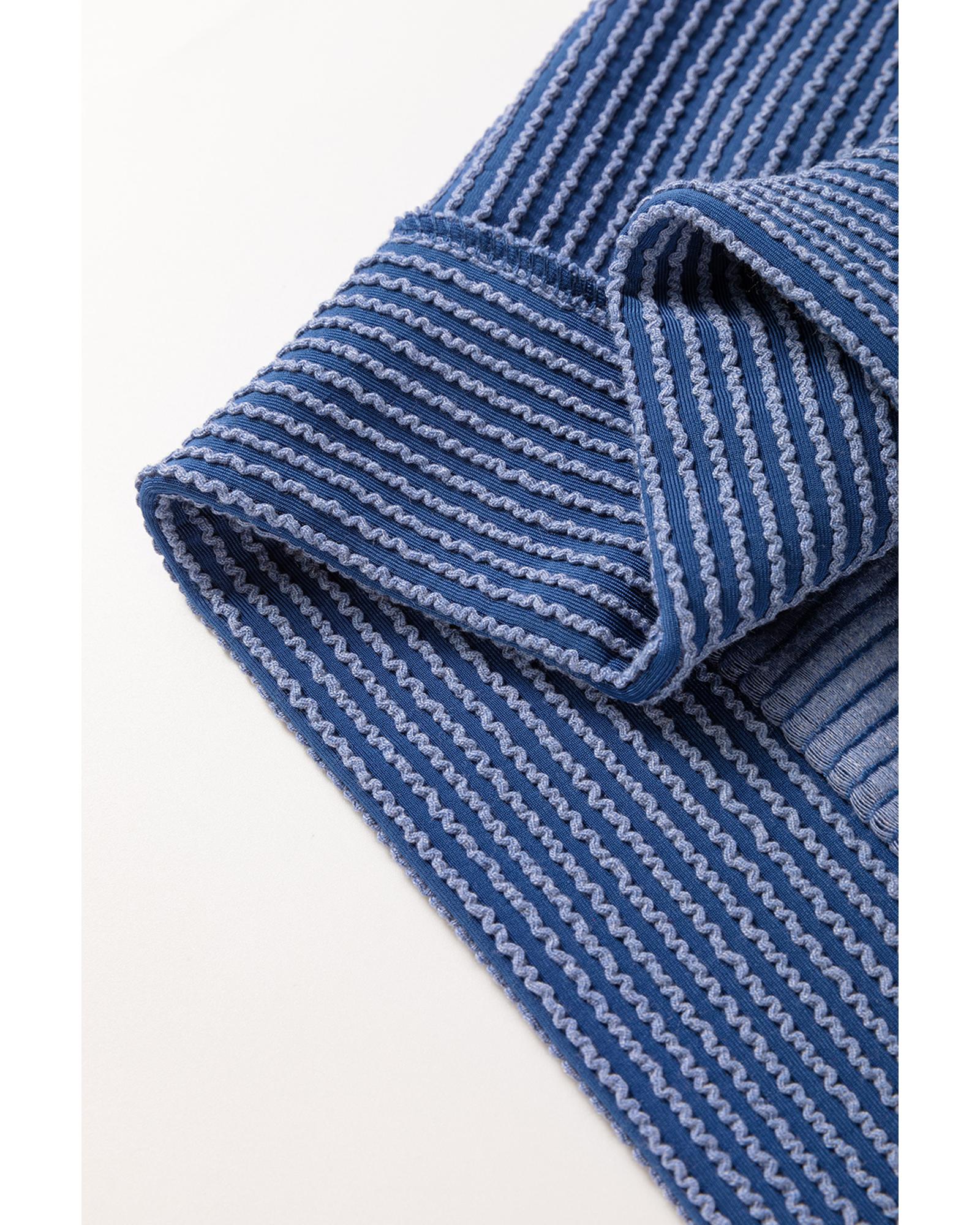 Sail Blue Ribbed V Neck Tee and Pants Plus Size Set - 2X