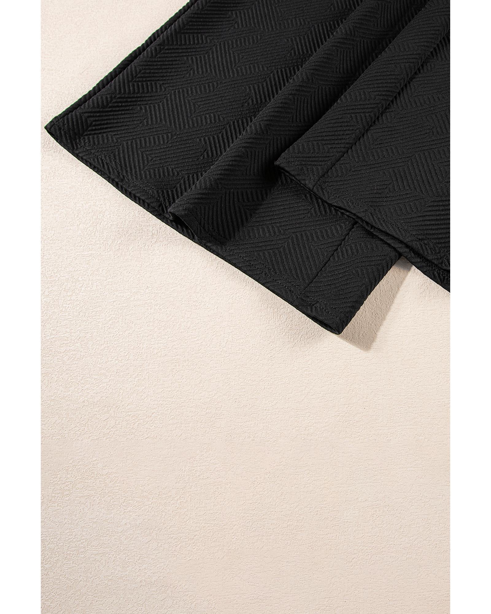 Black Plus Ruffled Sleeve Quarter Zip Top Wide Leg Pants Set - 1X