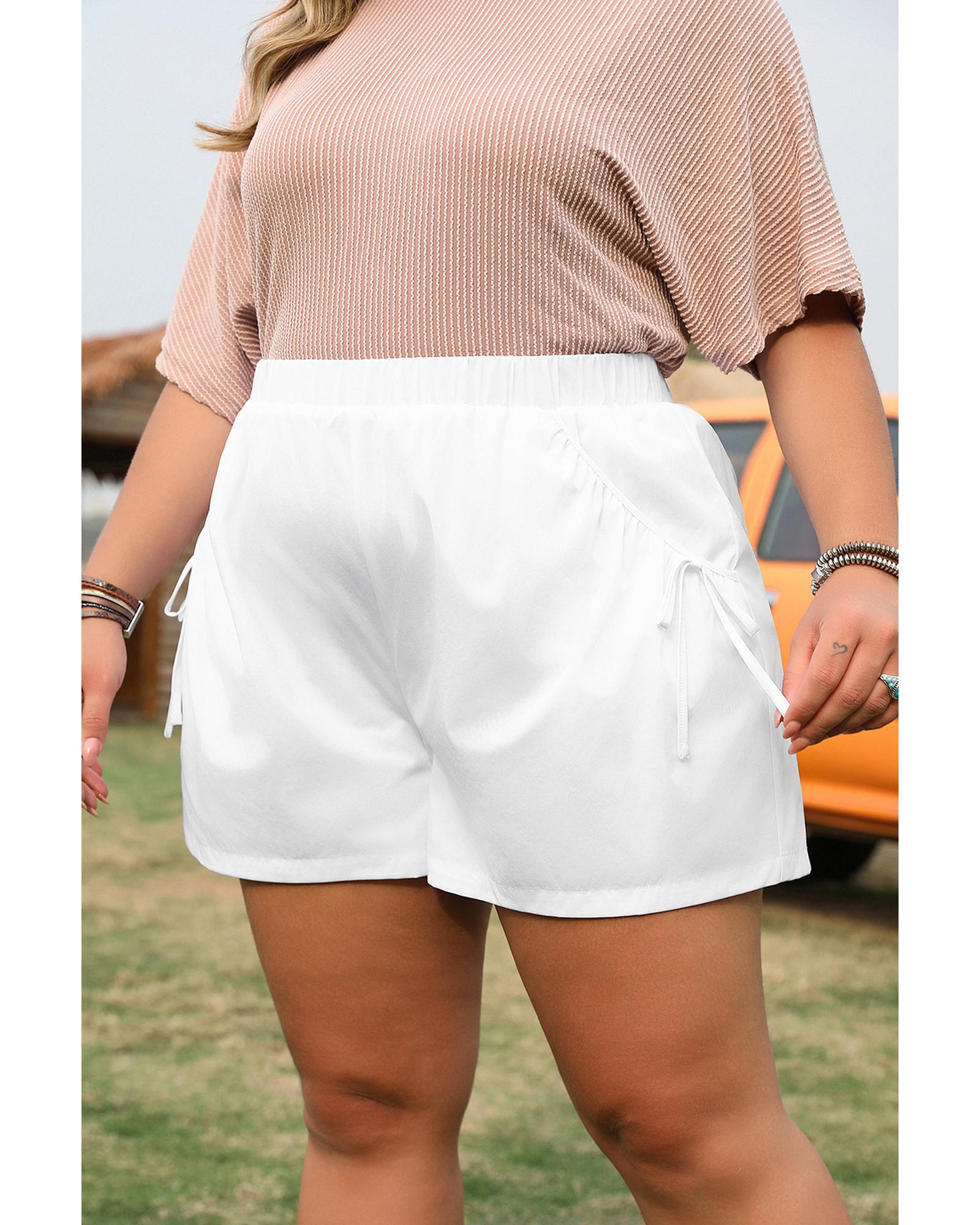 White Bow Decor Pockets Plus Size Shorts - 3X