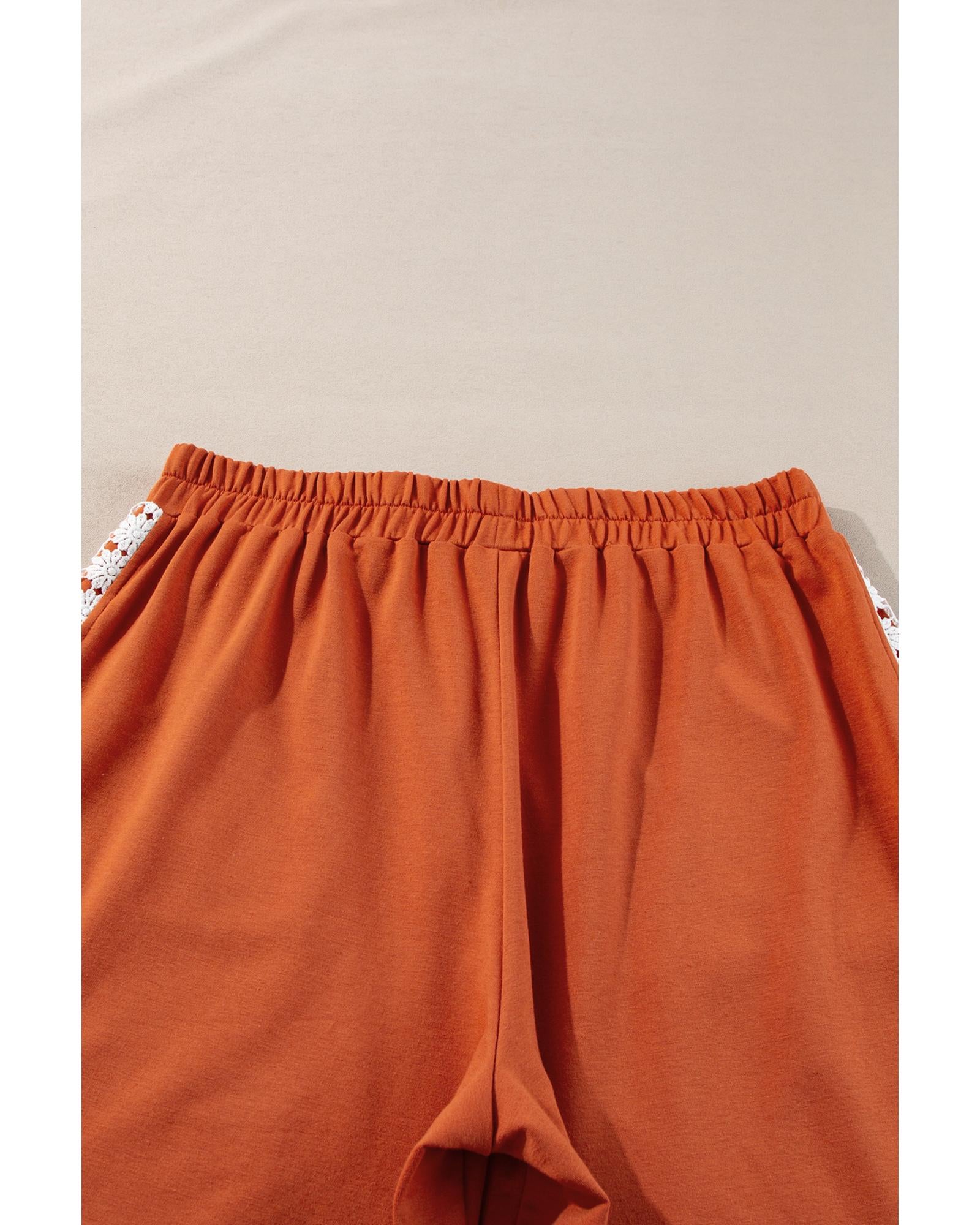 Azura Exchange Gold Flame Plus Size Floral Crochet Patch Drawstring Wide Leg Pants - 2X