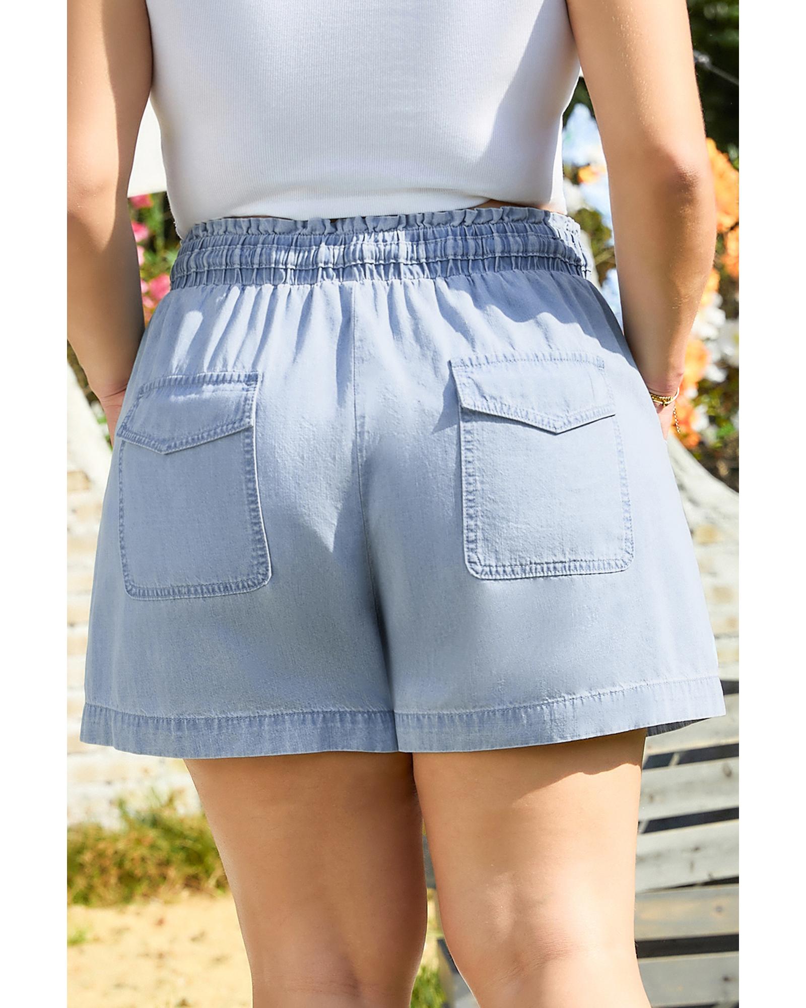 Beau Blue Pocketed Drawstring High Waist Plus Size Denim Shorts - 3X