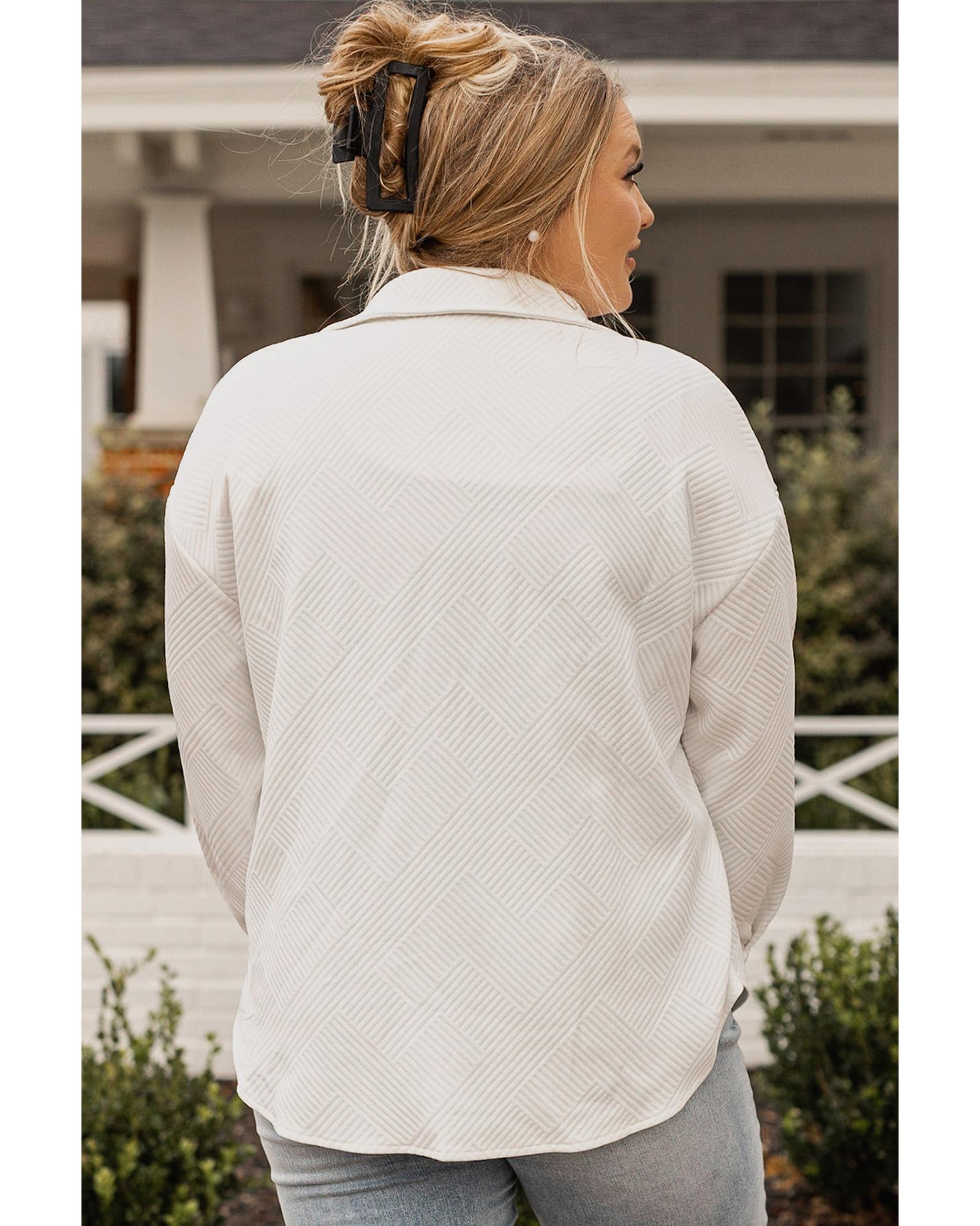 Beige Plus Size Textured Flap Pockets Jacket - 3X