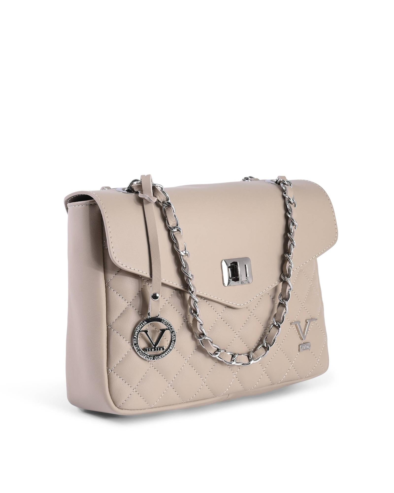 V Italia by VERSACE Chain Bag Beige Leather Shoulder Bag - One Size
