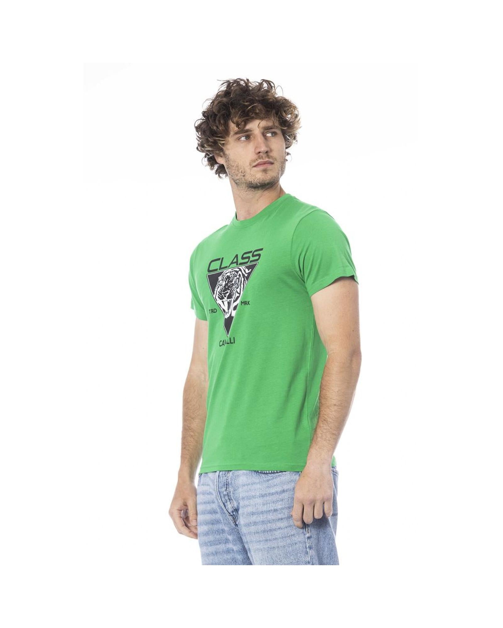 Cavalli Class Men's Green Cotton T-Shirt - M
