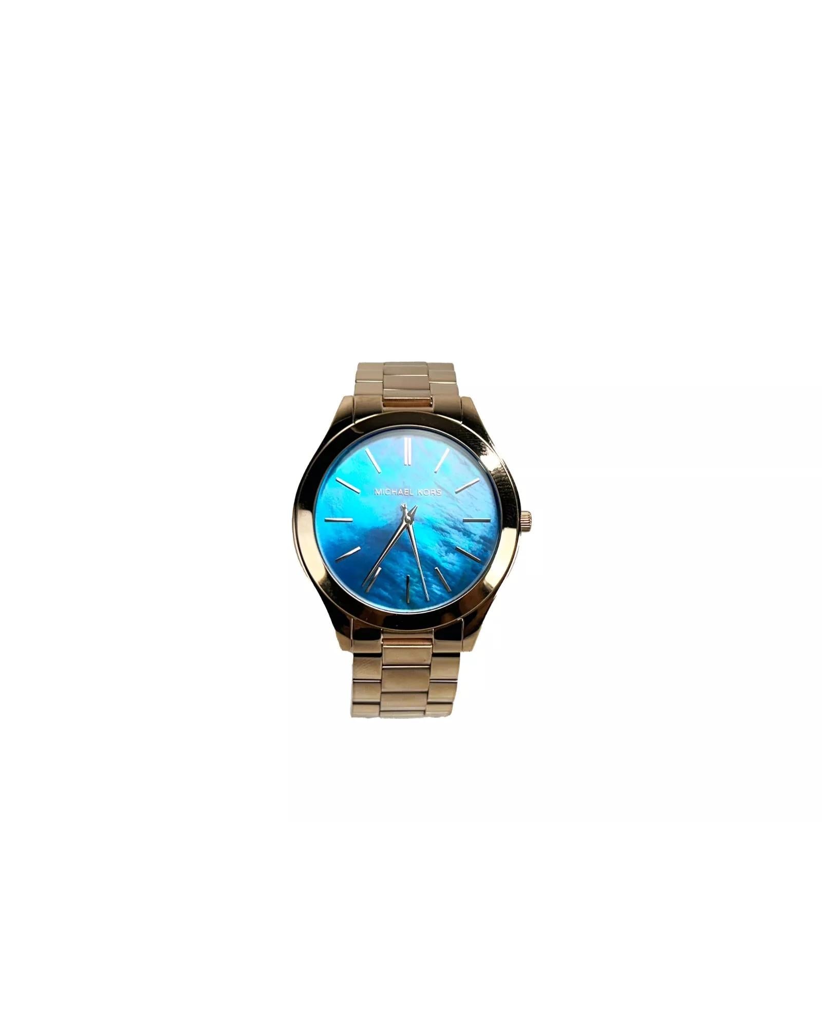 Michael Kors Unisex's Slim Runway Stainless Steel Watch MK3494 Ocean Blue Gold - One Size