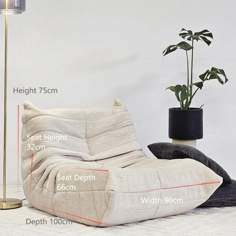 Vacuum-Packed, Comfy Mid Century Togo Lounge Sofa Modern Backrest White Corduroy Armless Retro Decorative Cozy Seat for Indoor