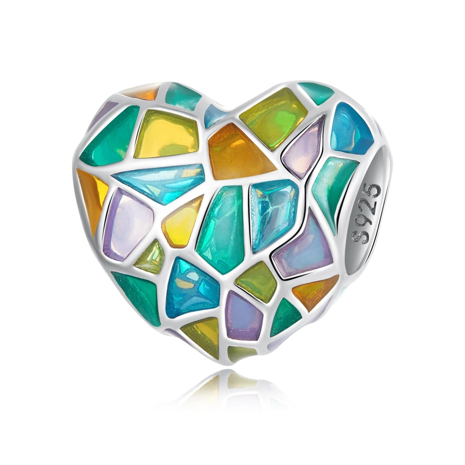 925 Sterling Silver Colorful Heart Beads For Diy Bracelets & Necklaces