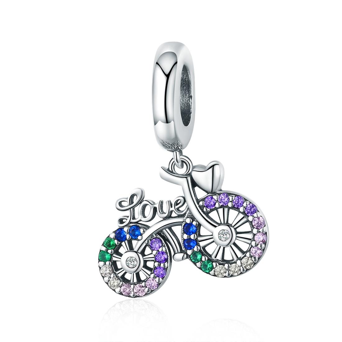 925 Sterling Silver Bicycle Pendant With Zircon Beads For Diy Bracelets Style - Pendant