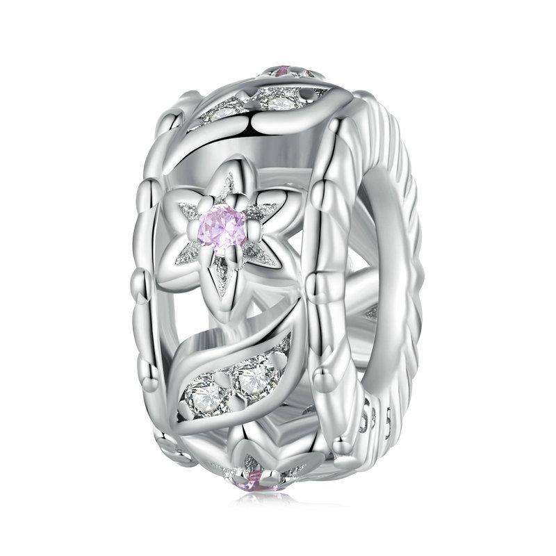 925 Sterling Silver Flower Hollow Pattern Bracelet With Zircon Beads