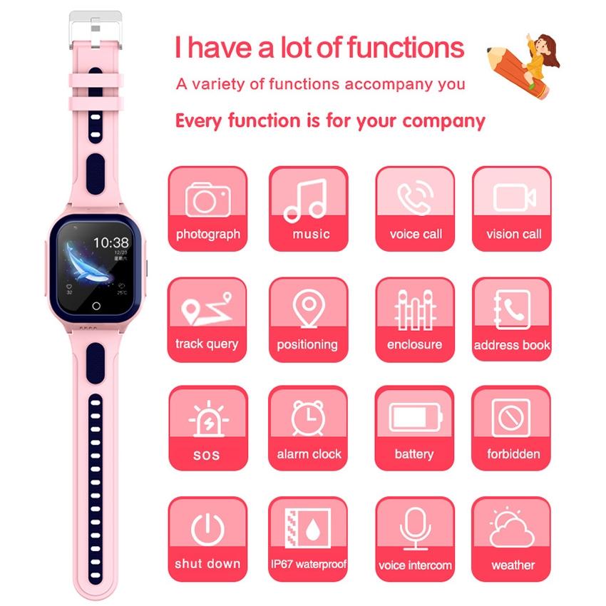 1.4 Inch 4G Gps + Wifi + Lbs Positioning Children Calling Watch With Sos Function - Pink