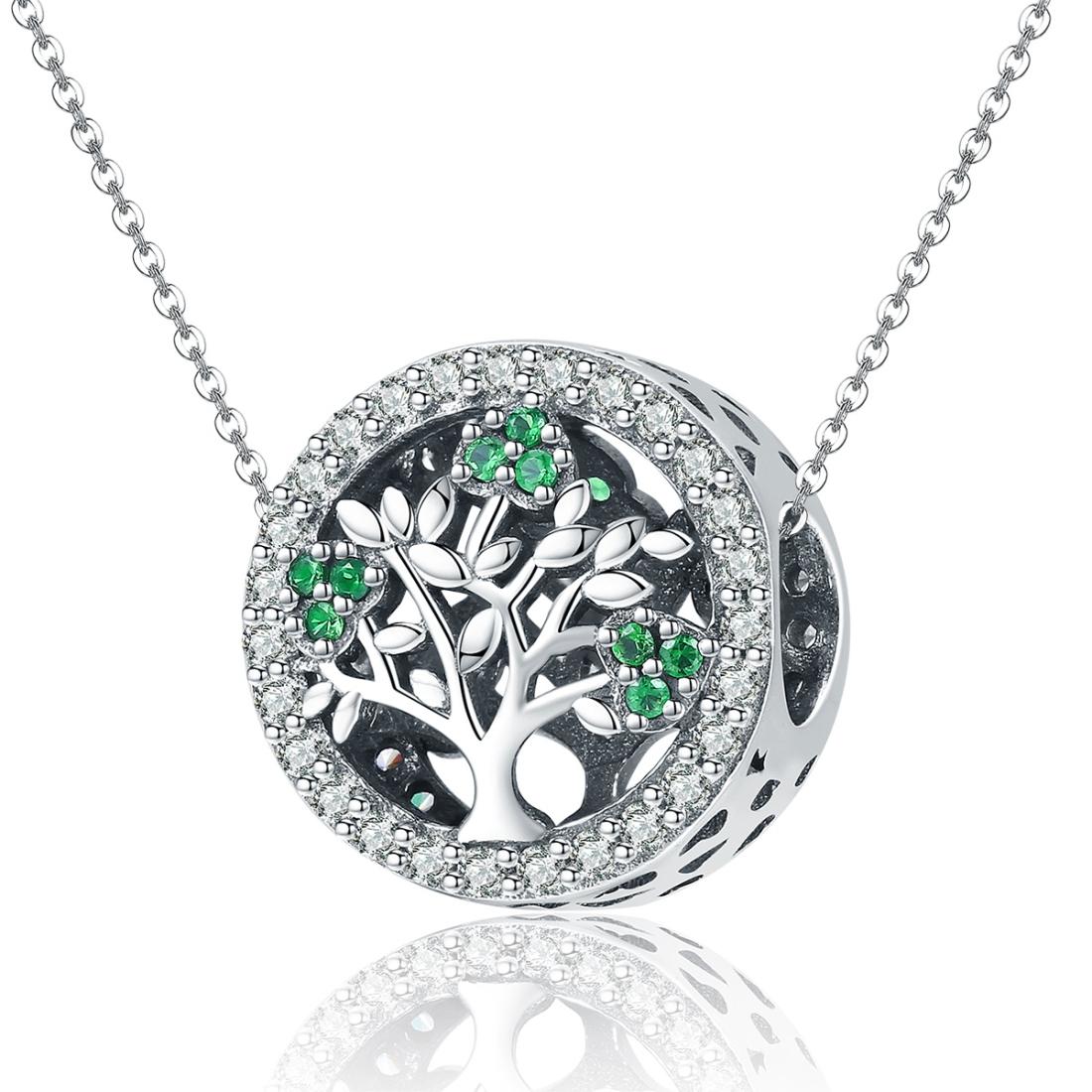 925 Sterling Silver Tree Of Life Diamond Pendant Set Style - Bead + Chain