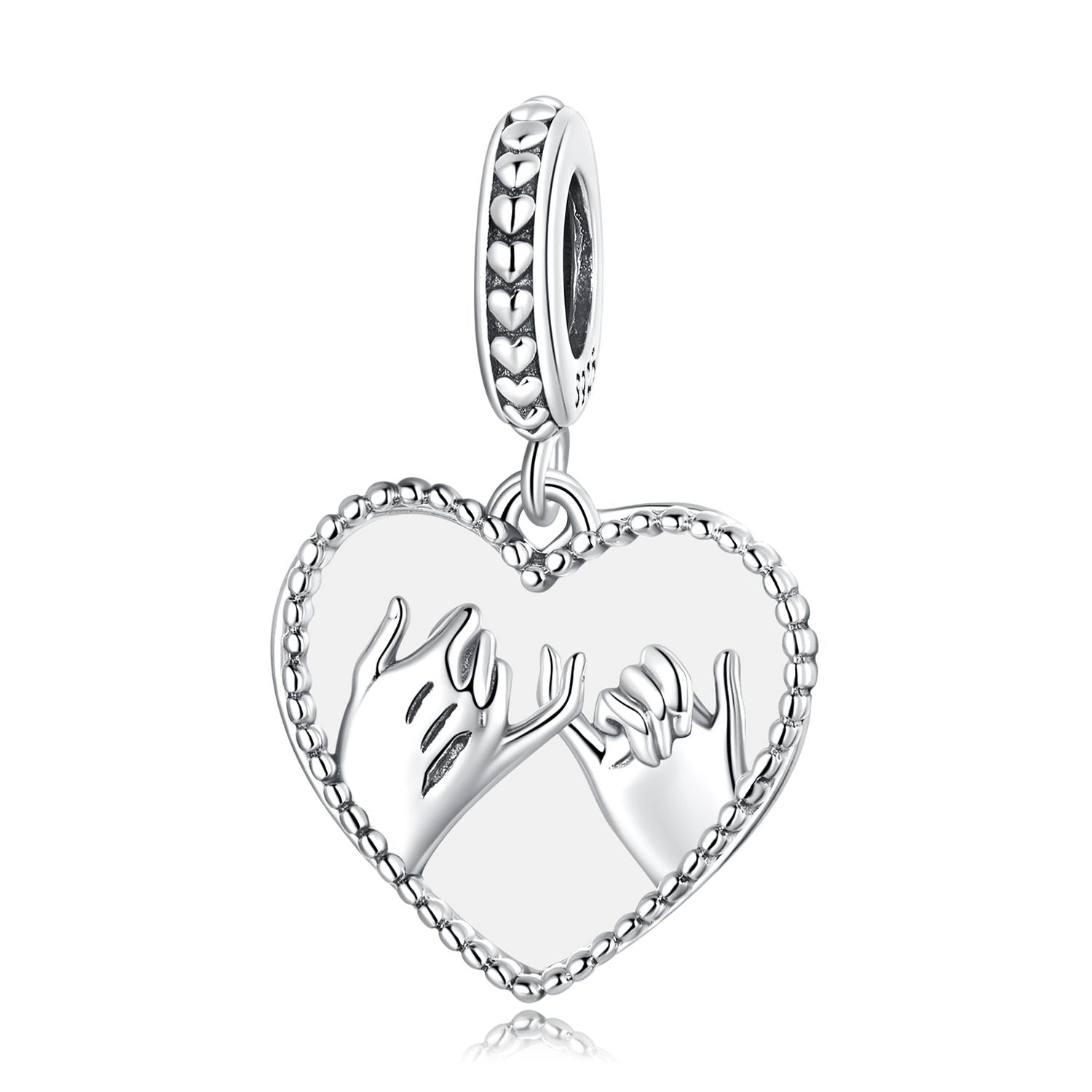 925 Sterling Silver Hand In Hand Heart Pendant For Diy Bracelets & Necklaces