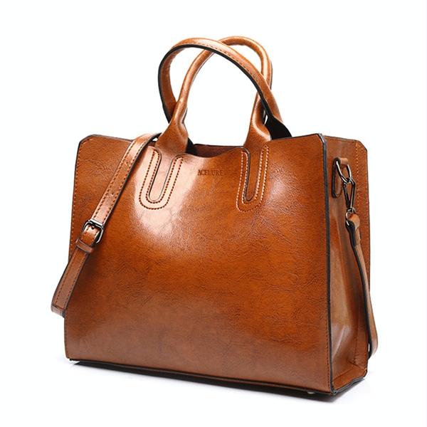 Large Leather Tote Bag for Women - Casual Shoulder Trunk Style