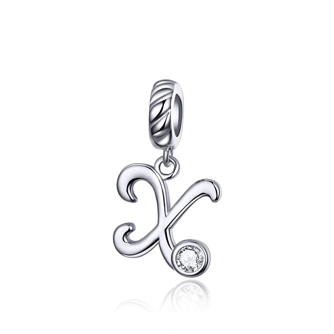 925 Sterling Silver Personalized Letter Pendant For Diy Bracelets And Necklaces Style - X