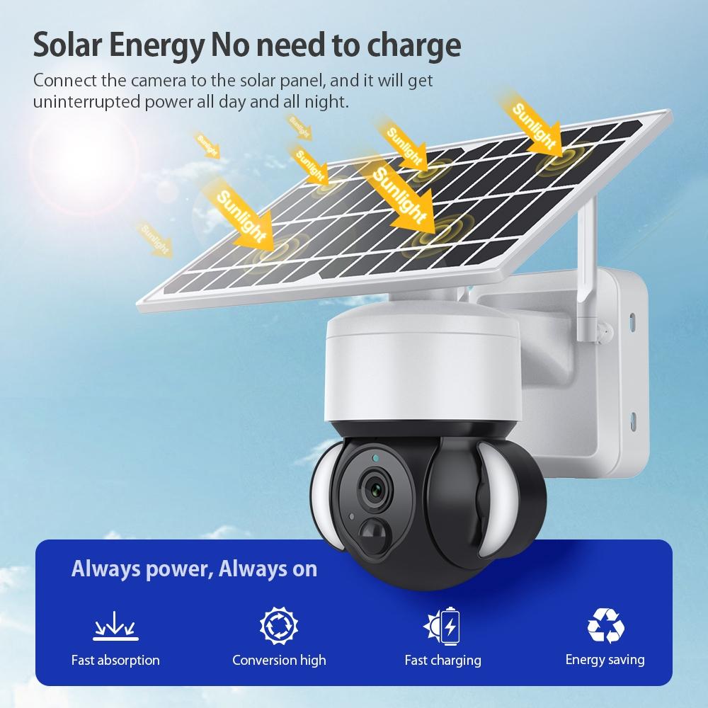 Solar Wifi Ptz Camera With Pir Detection - 2.4G - Battery Powered