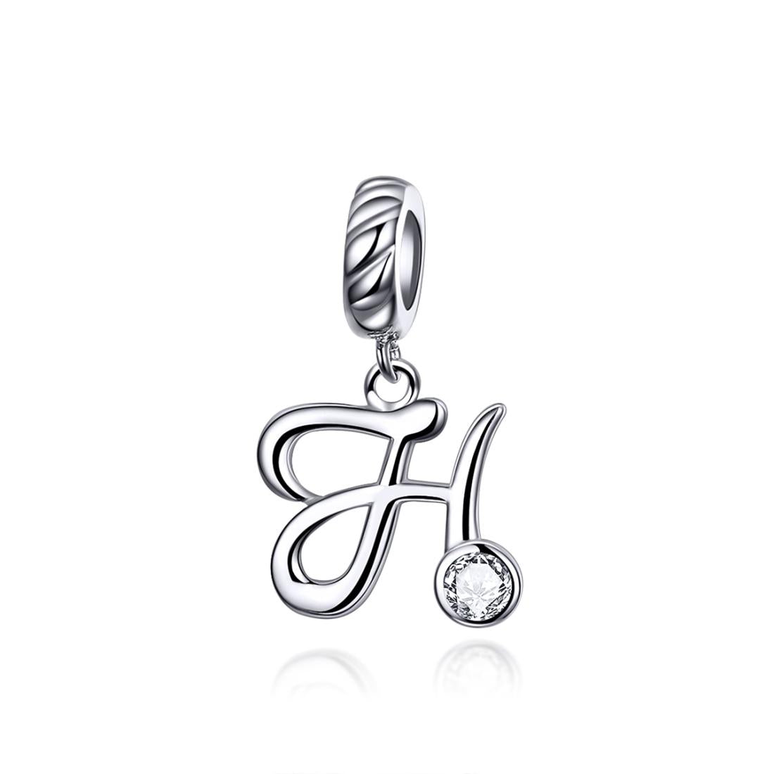 925 Sterling Silver Letter Pendant For Diy Bracelet Or Necklace Style - H
