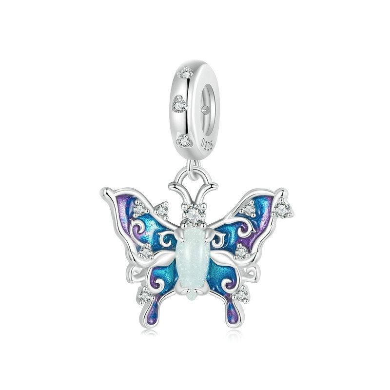 925 Sterling Silver Platinum Plated Luminous Butterfly Pendant