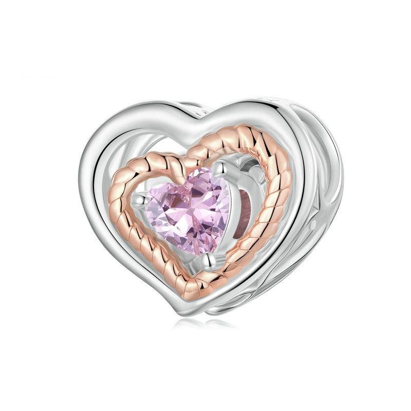 925 Sterling Silver Rose Gold Heart Hollow Diy Beads