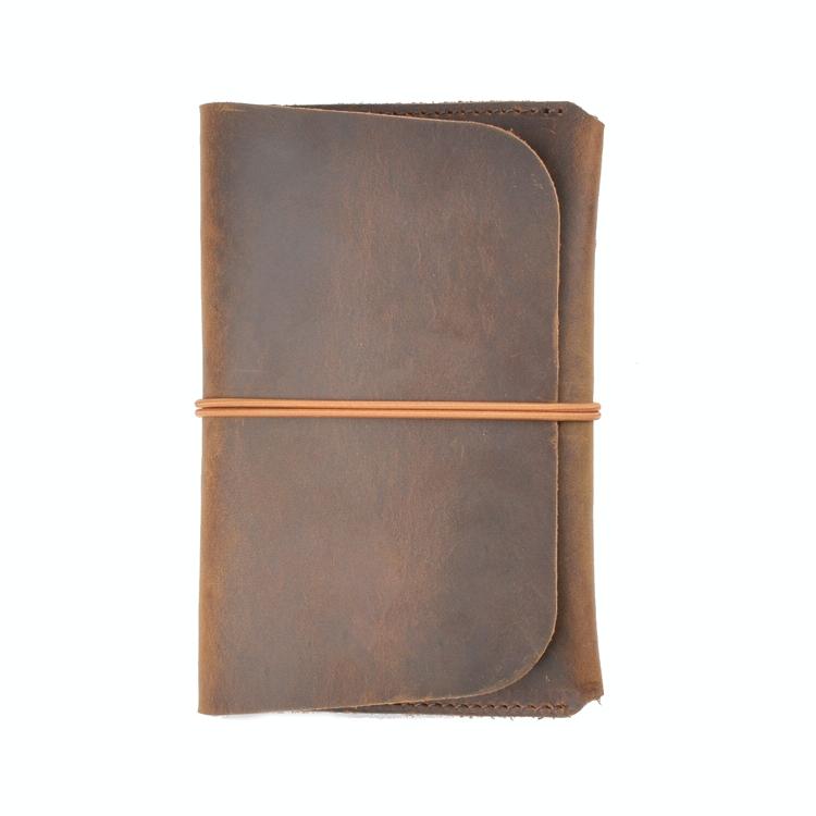 Retro Passport Wallet For Travel Crazy Horse Skin - Brown
