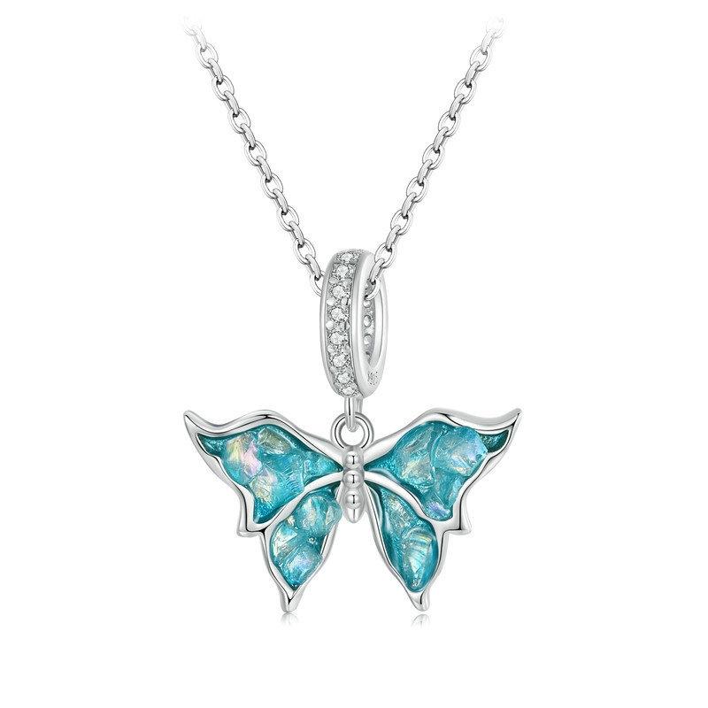 925 Sterling Silver Platinum Plated Butterfly Pendant Beads