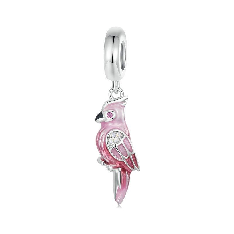 925 Sterling Silver Platinum Plated Pink Parrot Pendant