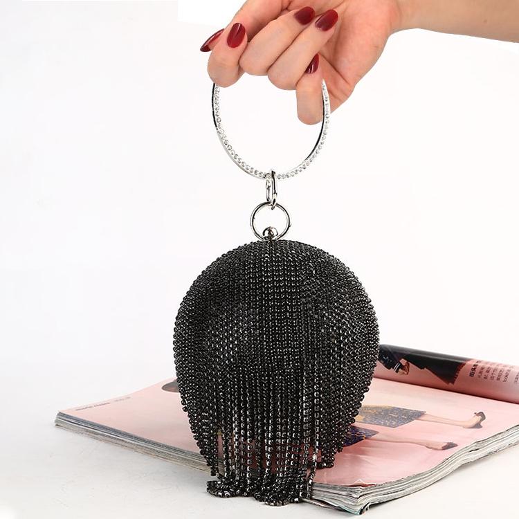 Crystal Tassel Clutch for Weddings and Parties - Black Crystal Bag